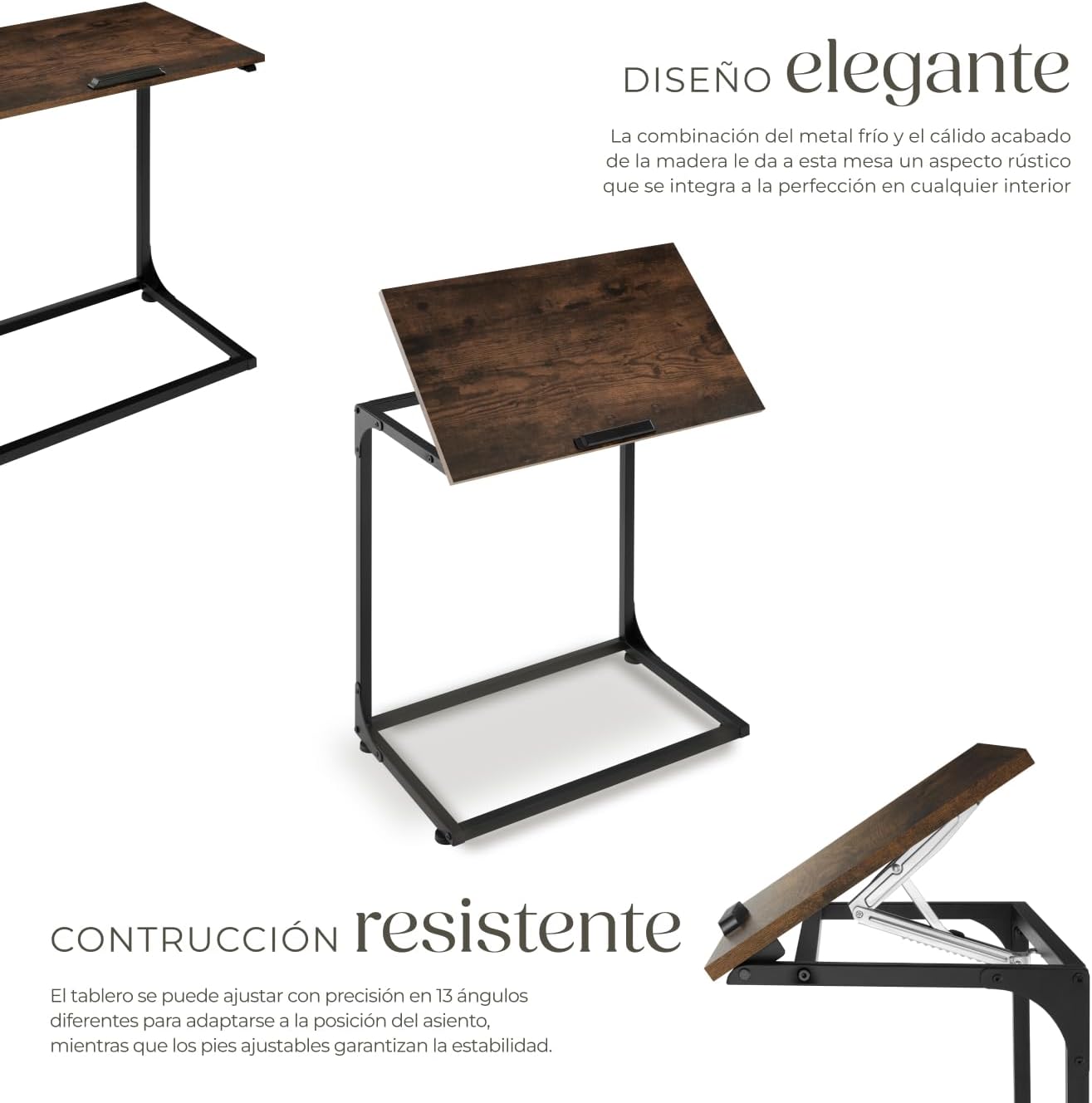 Detalle de tectake® Mesa Auxiliar en C 55 x 35 x 66,5 cm