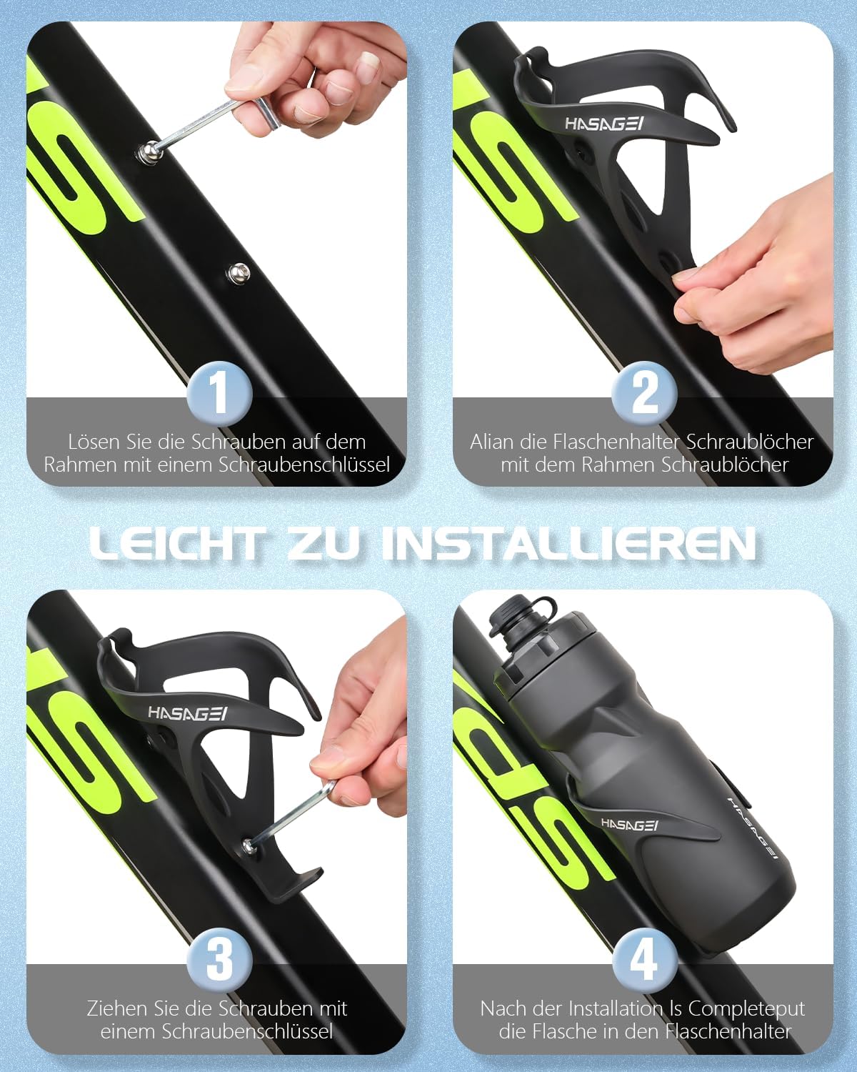 Thumbnail 6 de HASAGEI Fahrradflaschenhalter – ultraleichter, rutschfester Universalhalter für alle Räder