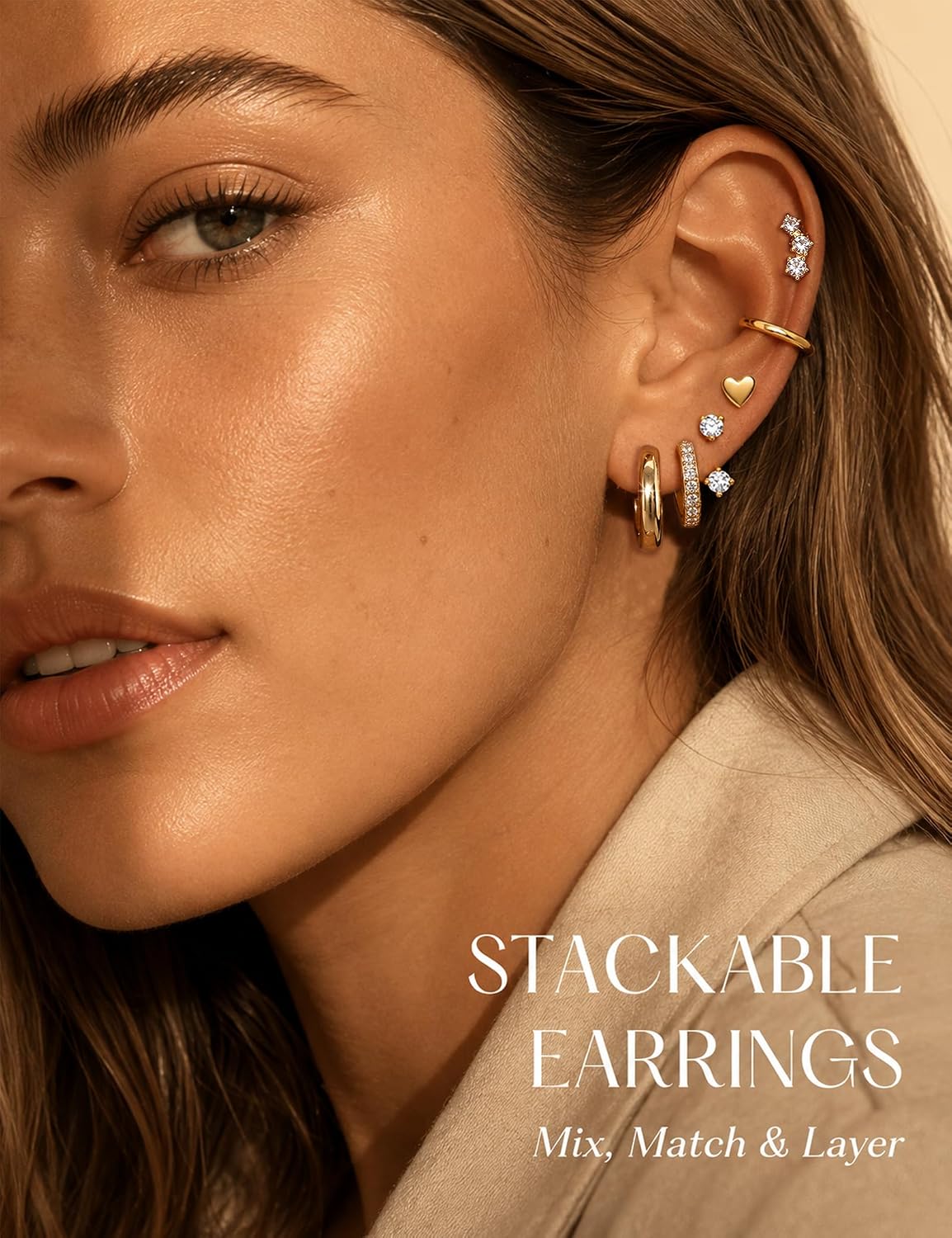 Detalle de Gold-Plated Stud Earrings Set, 12 Pairs