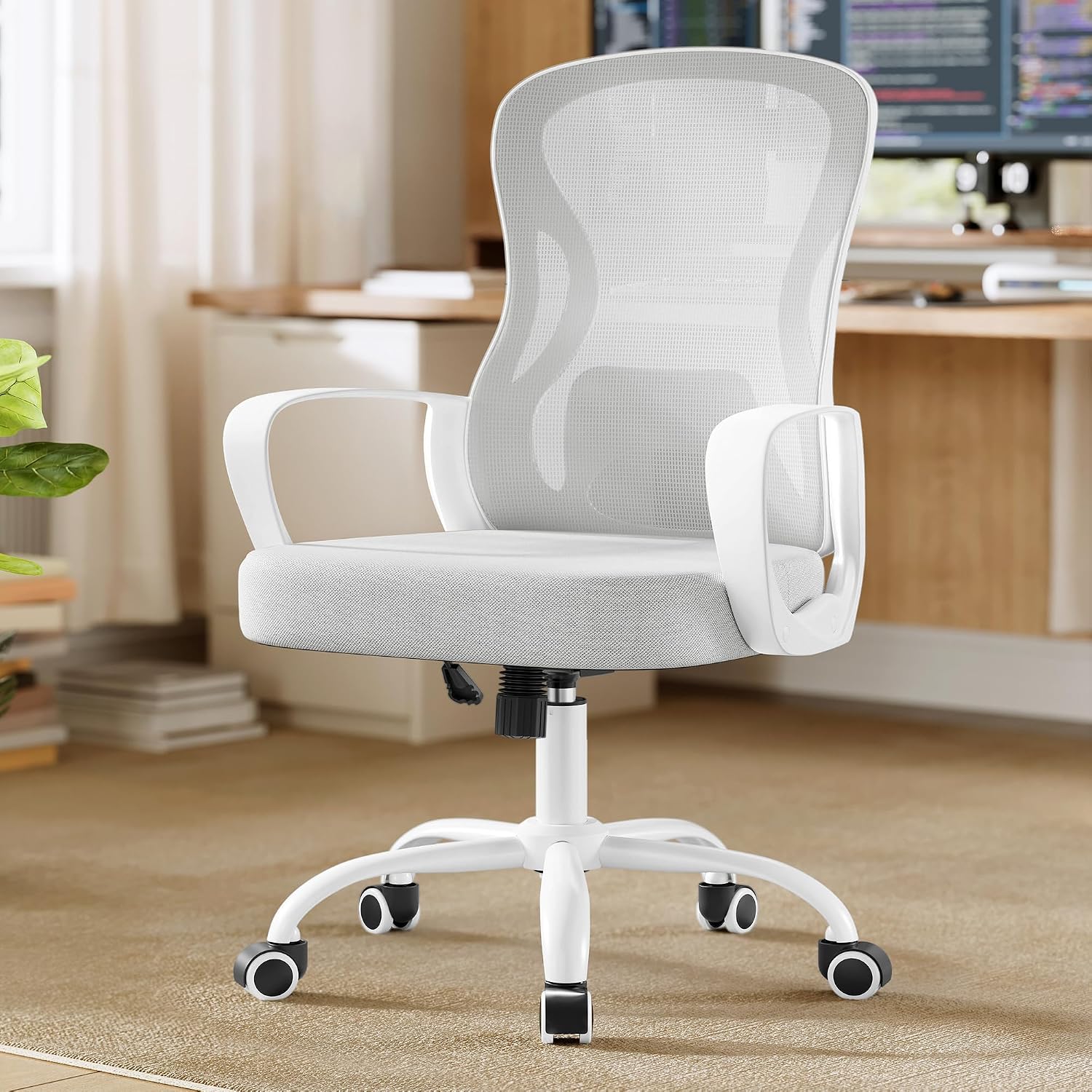 Detalle de SONGMICS ergonomischer Bürostuhl OBN043GD02 mit Netzgewebe, Lendenstütze und Wippfunktion
