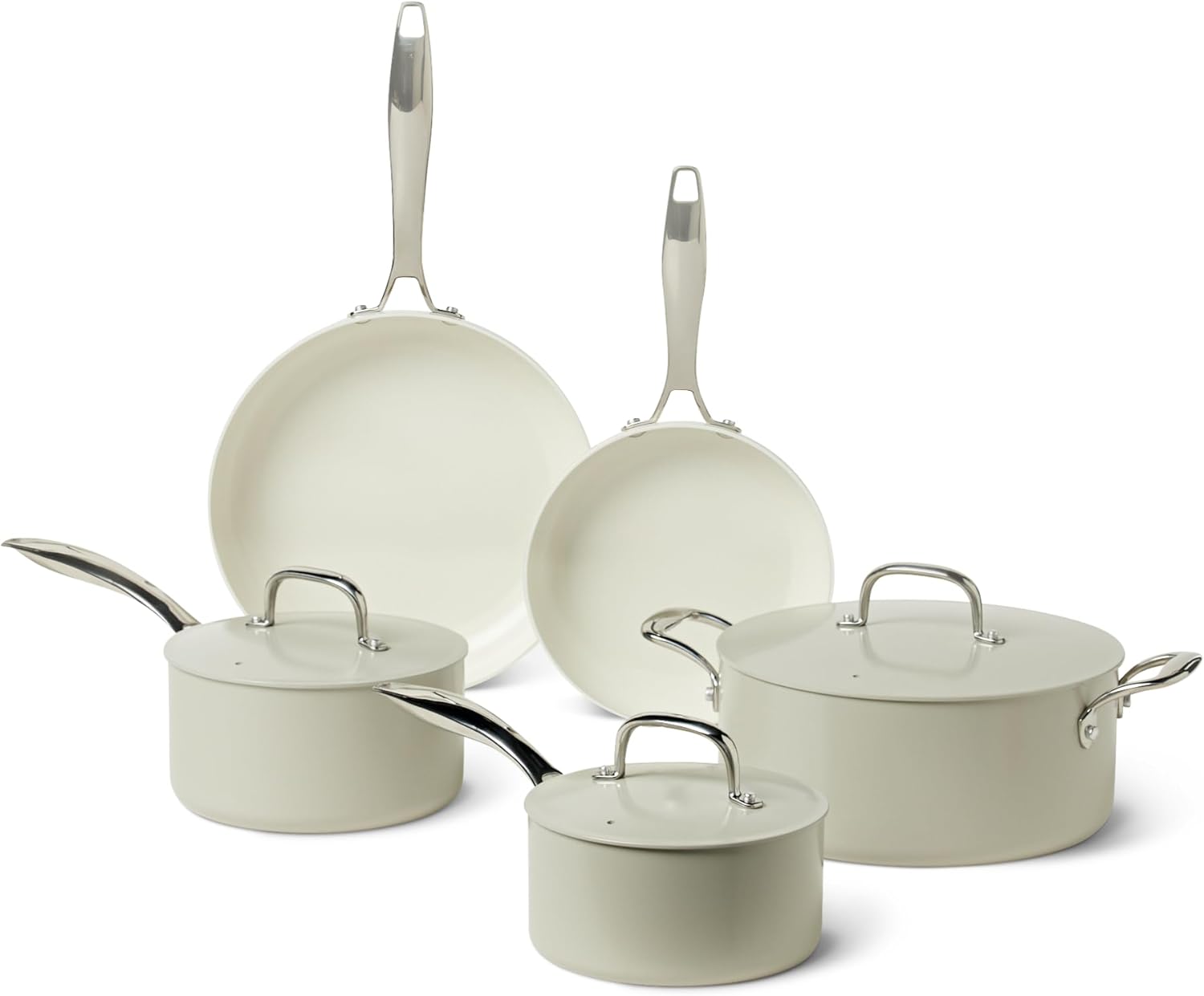 Thumbnail 6 de Amazon Basics Antihaft-Keramikkochgeschirr, 3-Teiliges Set – spülmaschinenfest, induktionsgeeignet, Leinengrau