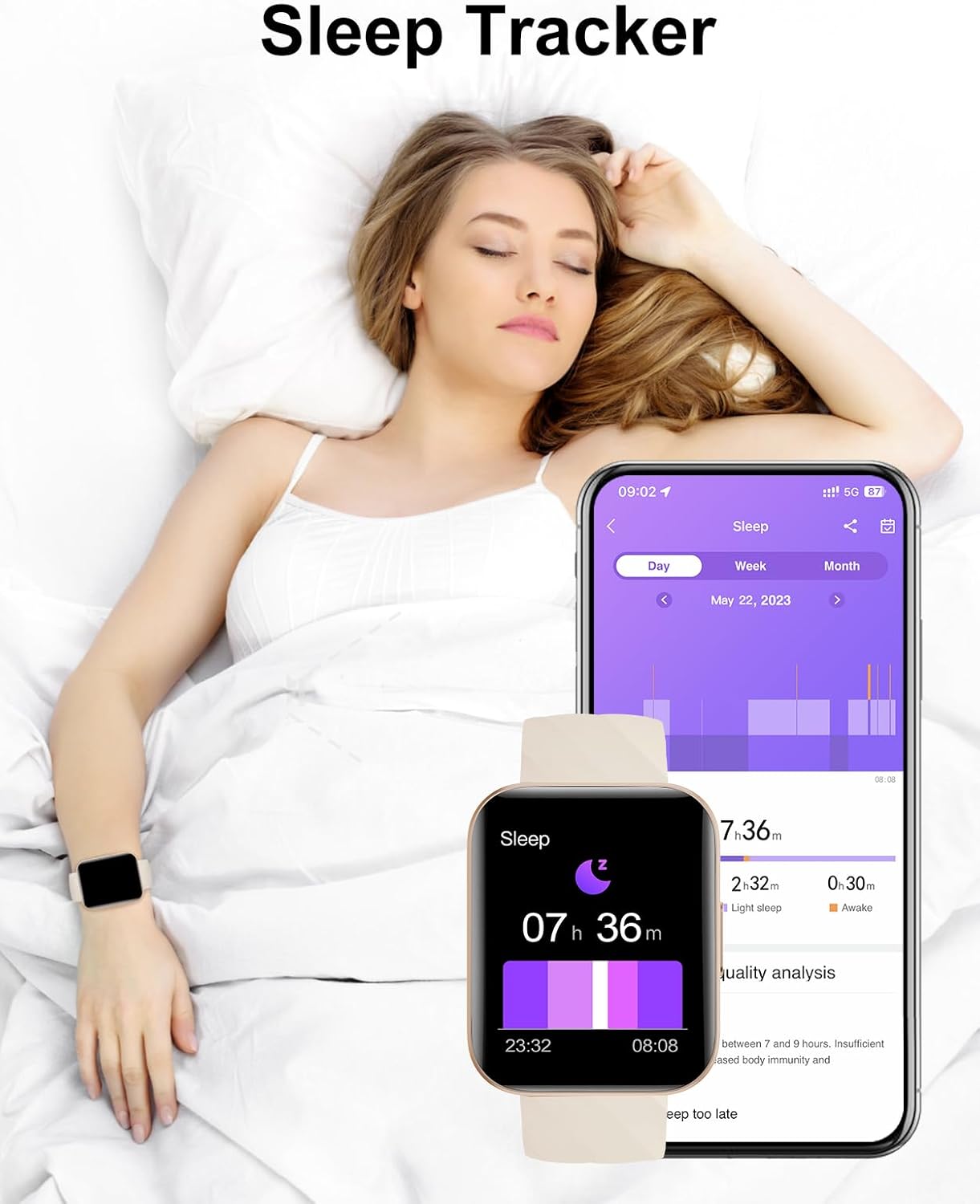 Thumbnail 4 de Dakofied Smartwatch uomo/donna con chiamate Bluetooth, cardiofrequenzimetro e SpO2, impermeabile IP68