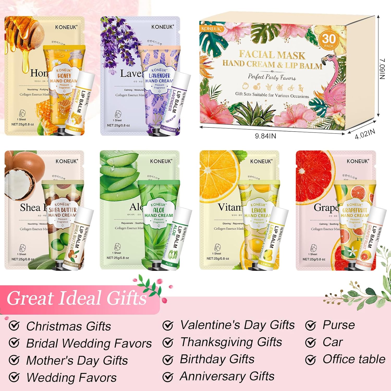 Detalle 1 de KONEUK 30-Pack Bulk Facial Mask, Hand Cream & Lip Balm Sets for Easter Baskets, Teachers, Nurses & More