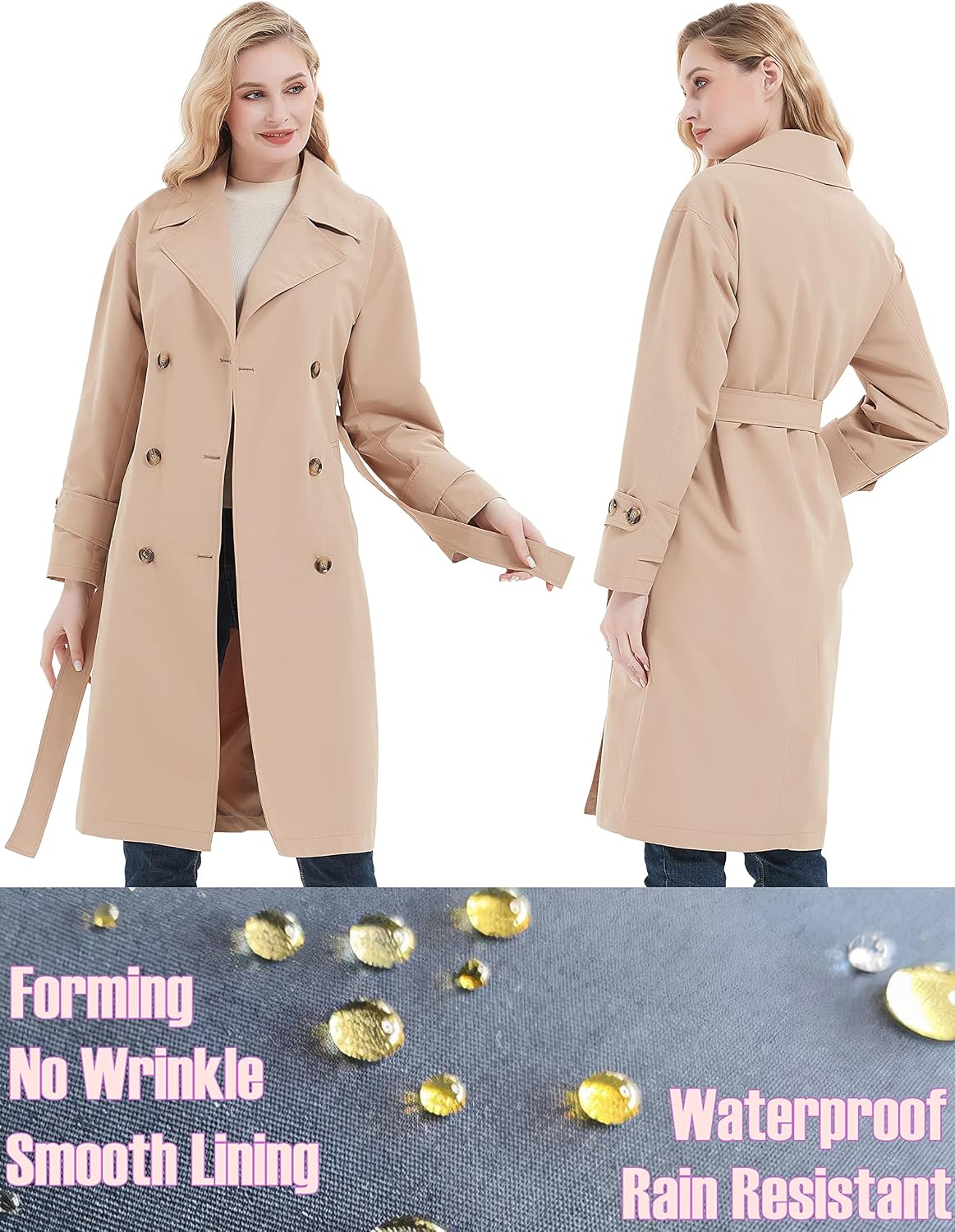 Detalle de RISISSIDA Women's Trench Coat, Polyester