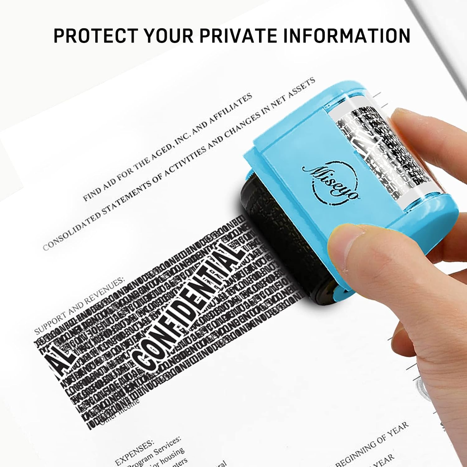 Detalle de Miseyo Identity Theft Protection Roller Stamp Set - Blue (6 Refills Included)