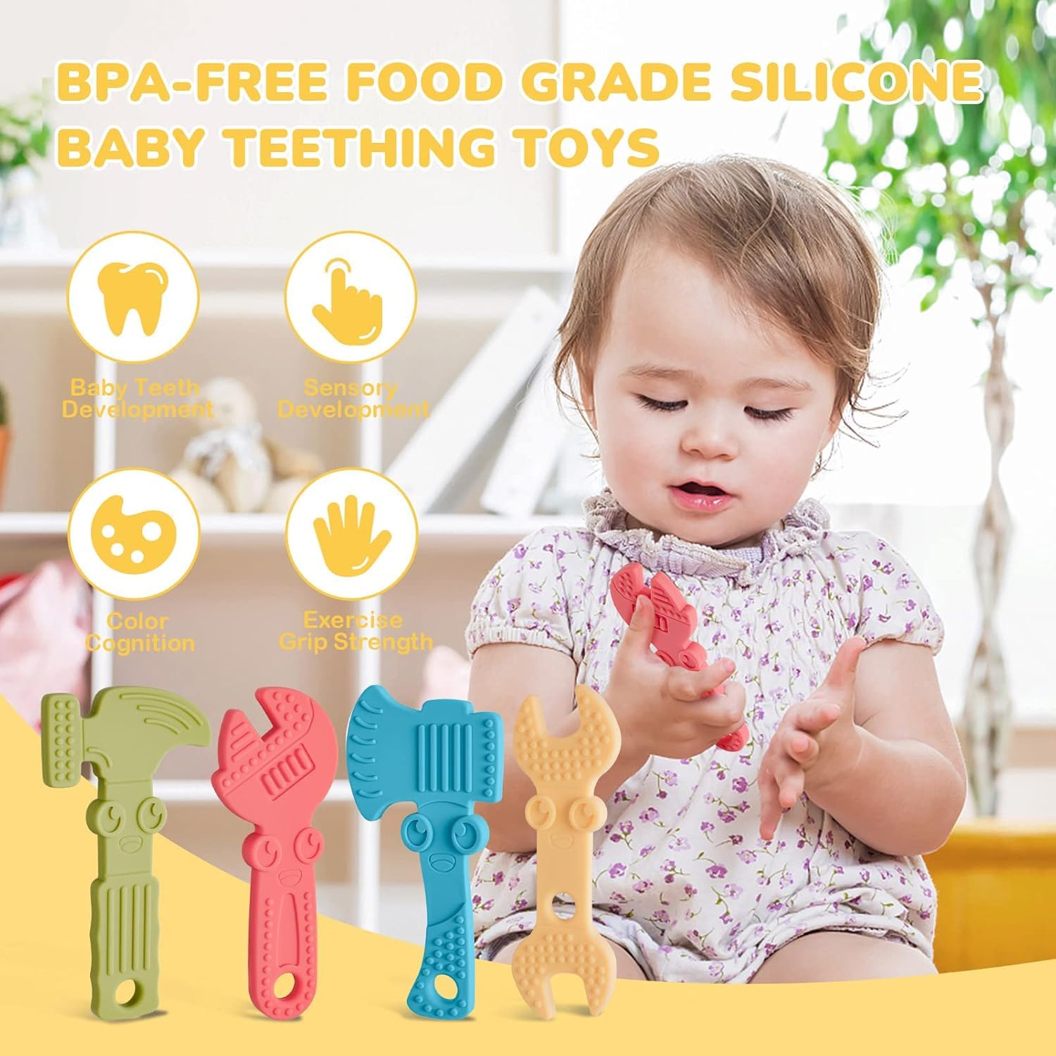 Detalle 2 de TYRY.HU Baby Teething Toys, 4-Pack Textured Silicone Tool Shapes