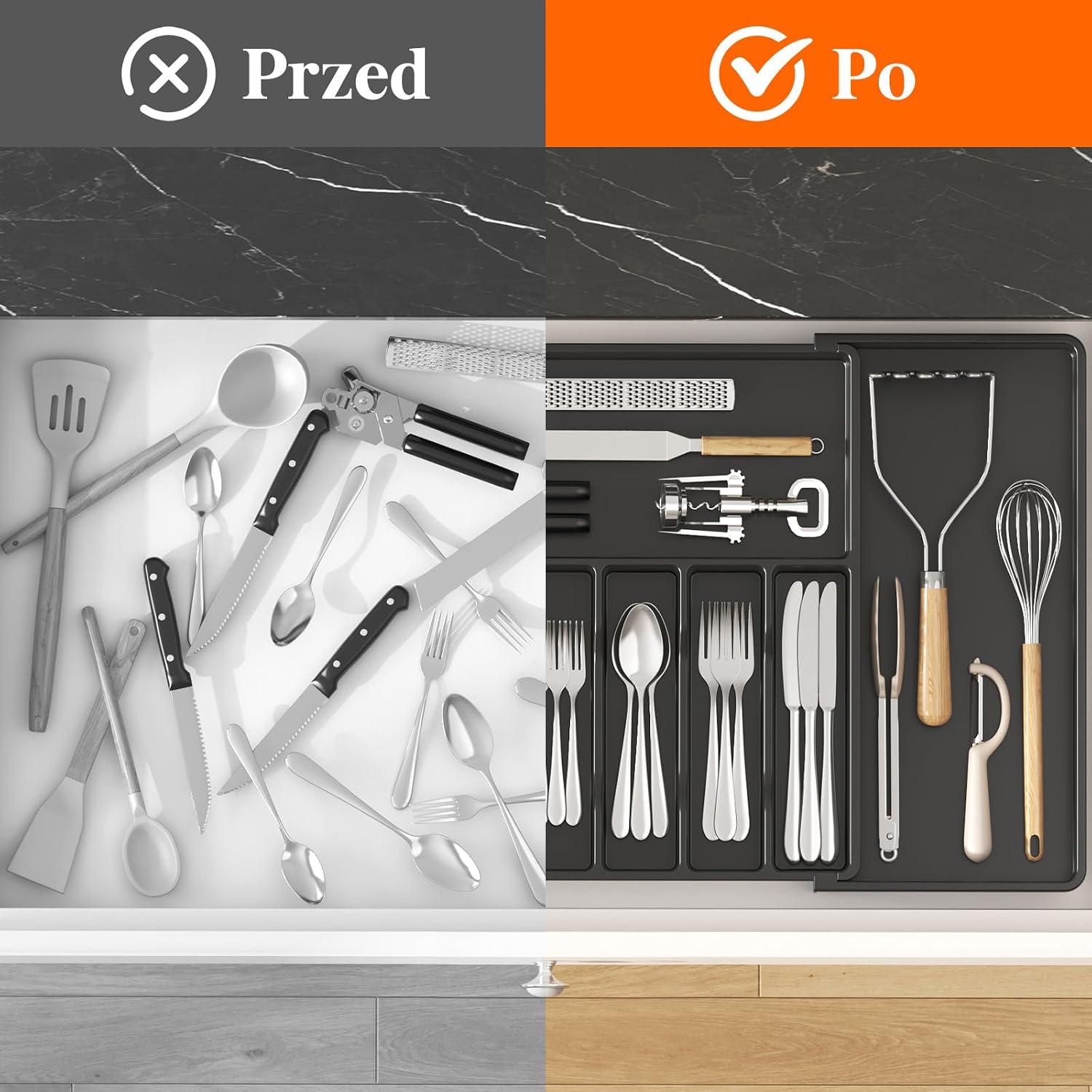 Thumbnail 5 de Lifewit 22063 organizer na sztućce do szuflady, regulowany, 9 przegródek