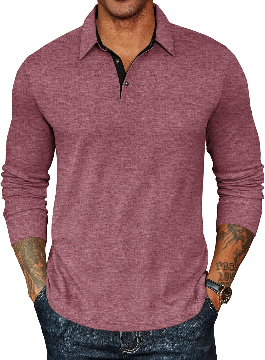 Detalle de COOFANDY Men's Long Sleeve Polo Shirt