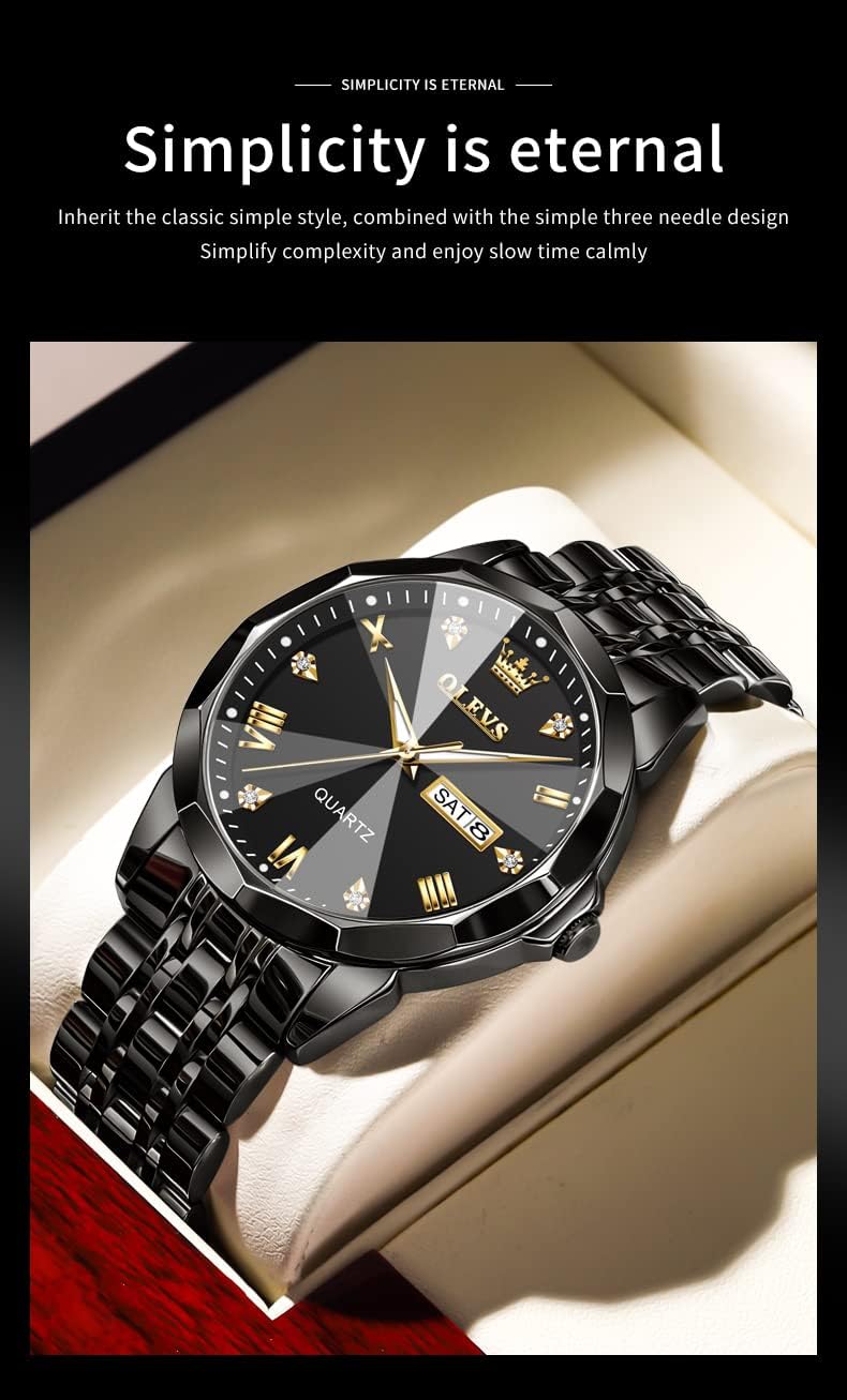 Detalle de OLEVS TJ-CA-G9931GH-HH Men's Analog Quartz Watch, Two-Tone Stainless Steel