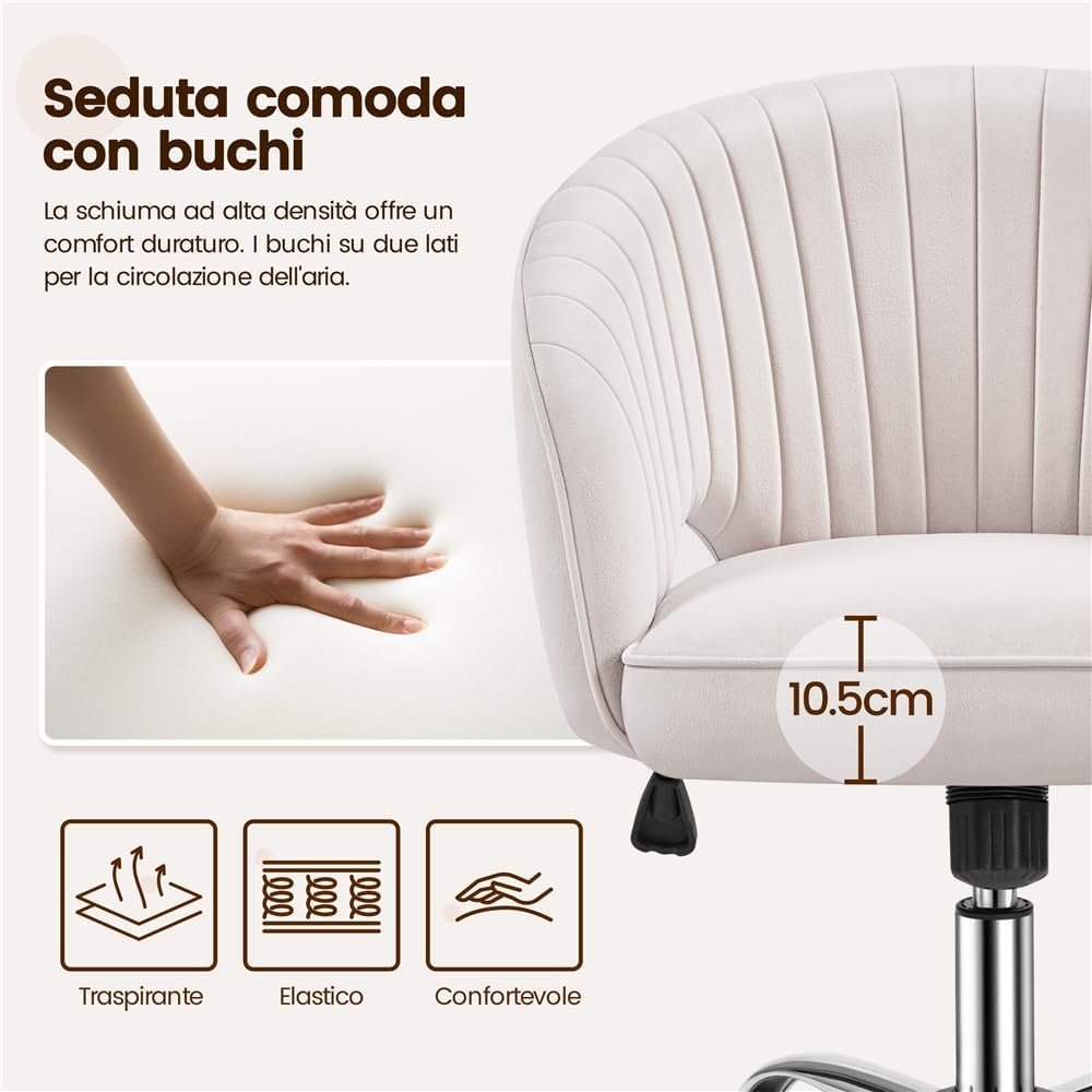 Detalle 2 de Yaheetech poltroncina ergonomica 360 gradi crema