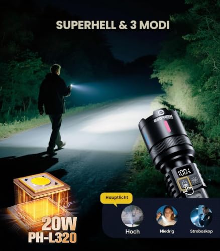 Thumbnail 1 de Esgreen Taschenlampe LED Aufladbar 2er-Set – 1.000.000 Lumen, USB‑C, LCD Display