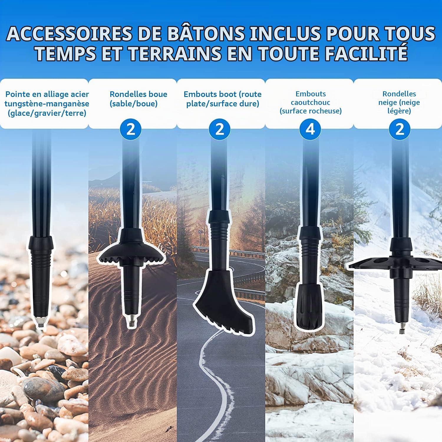 Thumbnail 4 de Overmont OM-Trekking Poles-Folding-Aluminium wandelstokken, 7075-aluminium en EVA-grepen