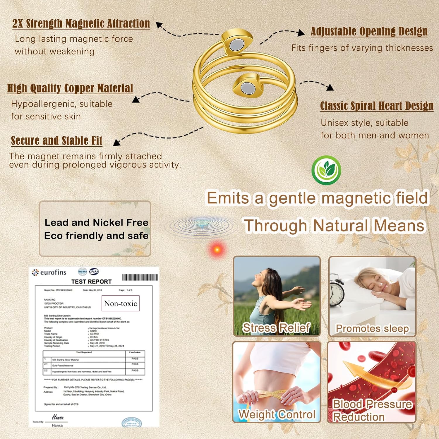 Detalle 2 de Zecimi Magnetring Silber: Anti-Stress- und Vital-Ring mit verstellbarer Öffnung