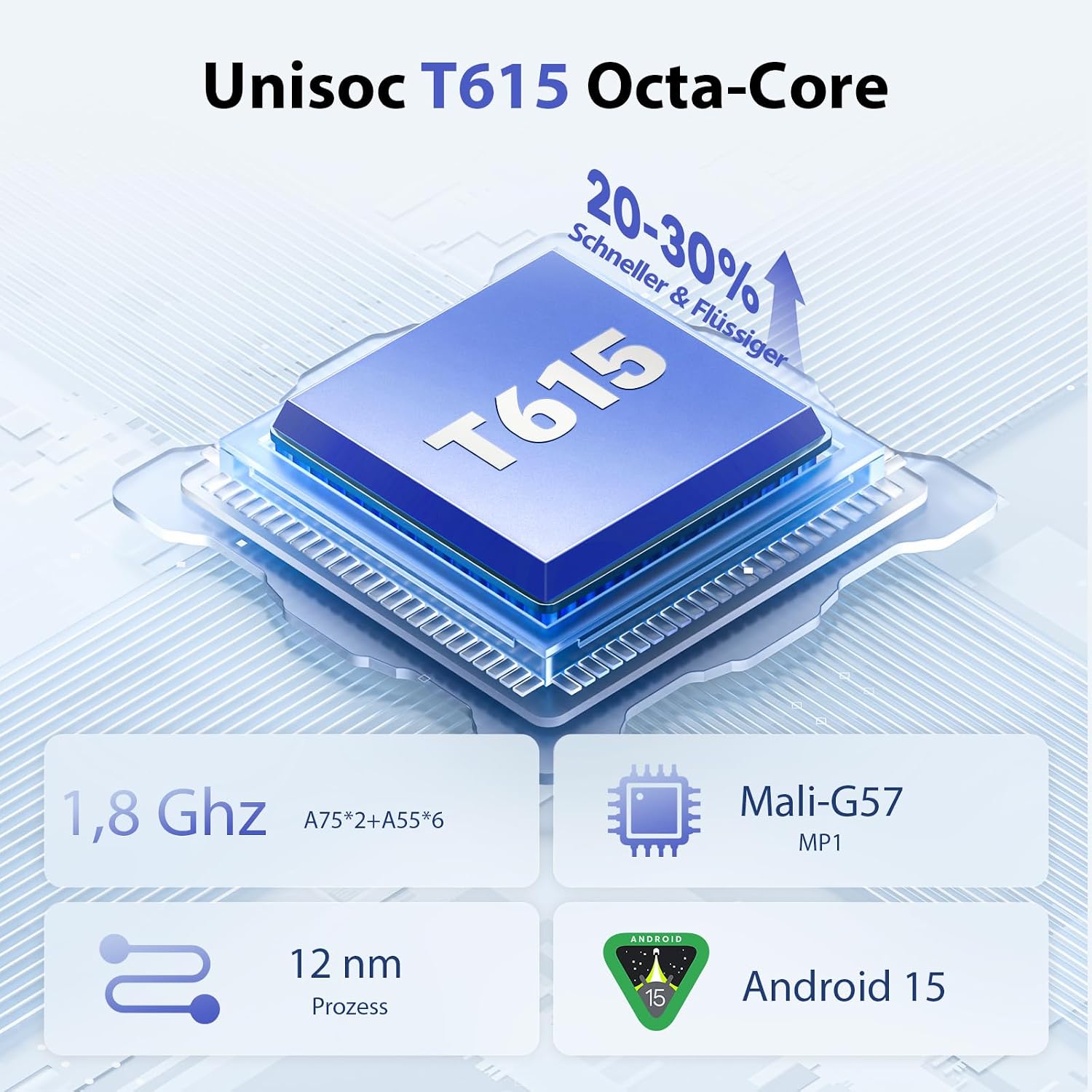 Detalle de Tablet 10 Zoll Android 15 mit Hülle, Maus & Tastatur, Octa-Core, 24 GB RAM + 128 GB ROM + 1 TB TF, 1280x800 HD IPS-Display