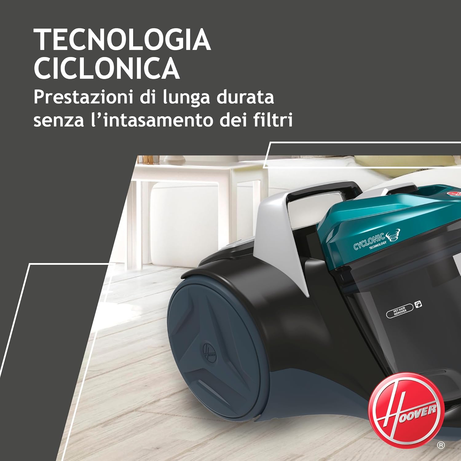 Thumbnail 2 de Hoover BR71_B30 – Aspirapolvere a traino ciclonico 700 W, 2 L, filtro EPA, 78 dB, spazzola per parquet, 2in1, Nero/Verde/Grey