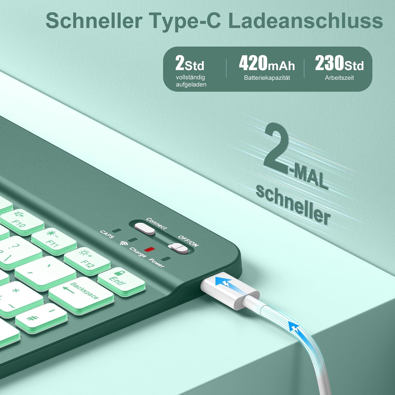 Thumbnail 2 de Vobafe Hülle mit Tastatur für iPad A16 11 Zoll – 7-farbige Beleuchtung, magnetisch abnehmbar, Stifthalter