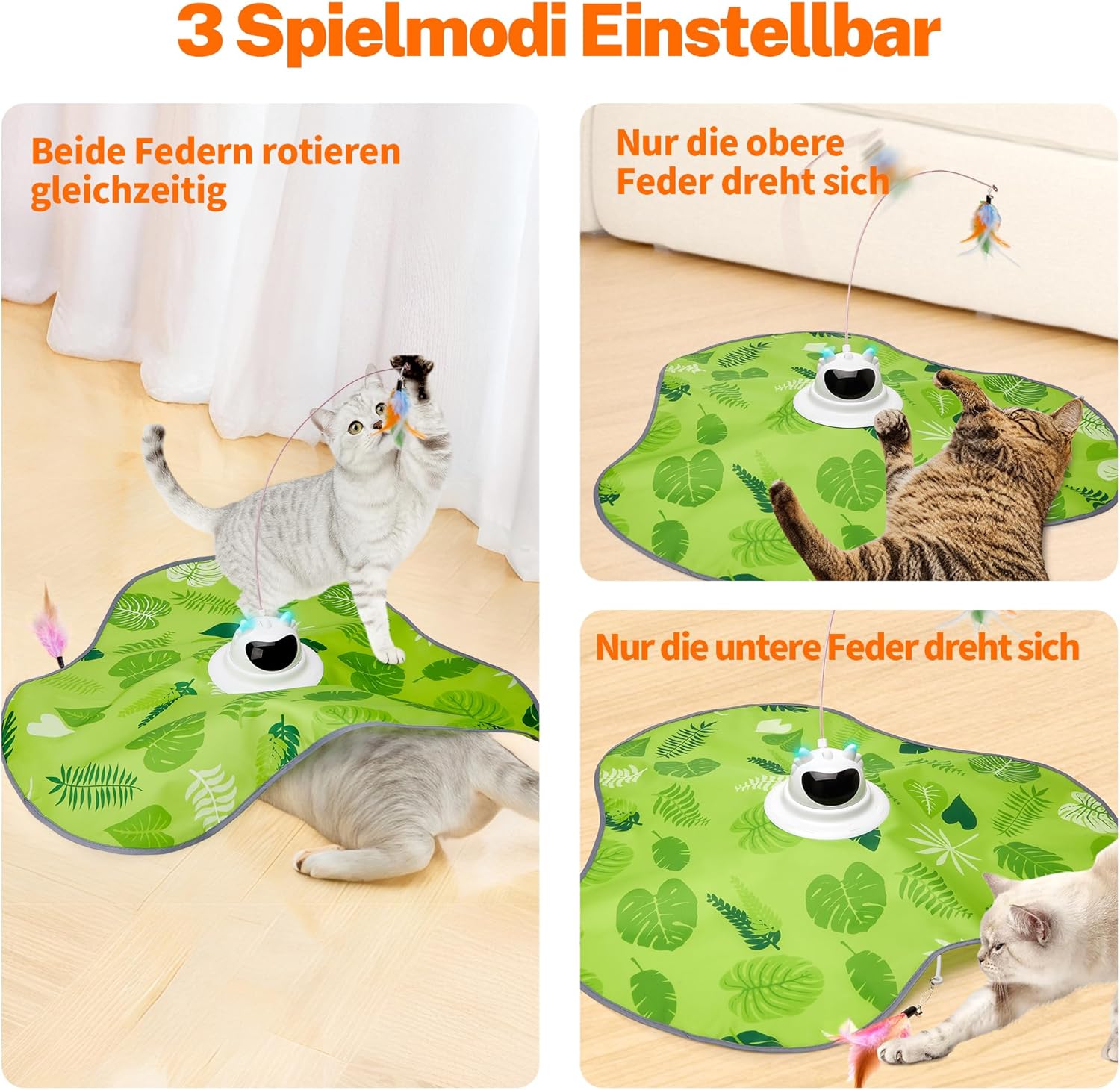 Detalle de Toozey Interaktives Katzenspielzeug mit 3 abnehmbaren Federn – USB-Aufladung, LED-Aktivierung und Fernbedienung