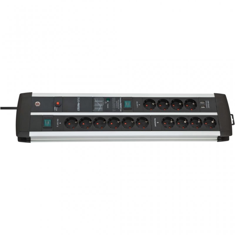 Detalle de Brennenstuhl Premium-Protect-Line: Regleta con 14 Tomas y USB, 3 m, Plateado/Negro