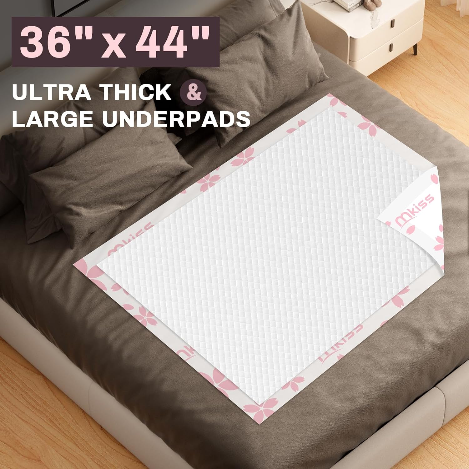 Detalle de MKISS Heavy Duty Incontinence Underpads (36" x 44", 40 Count) – Ultra Absorbent, Tear-Resistant Bed Pads