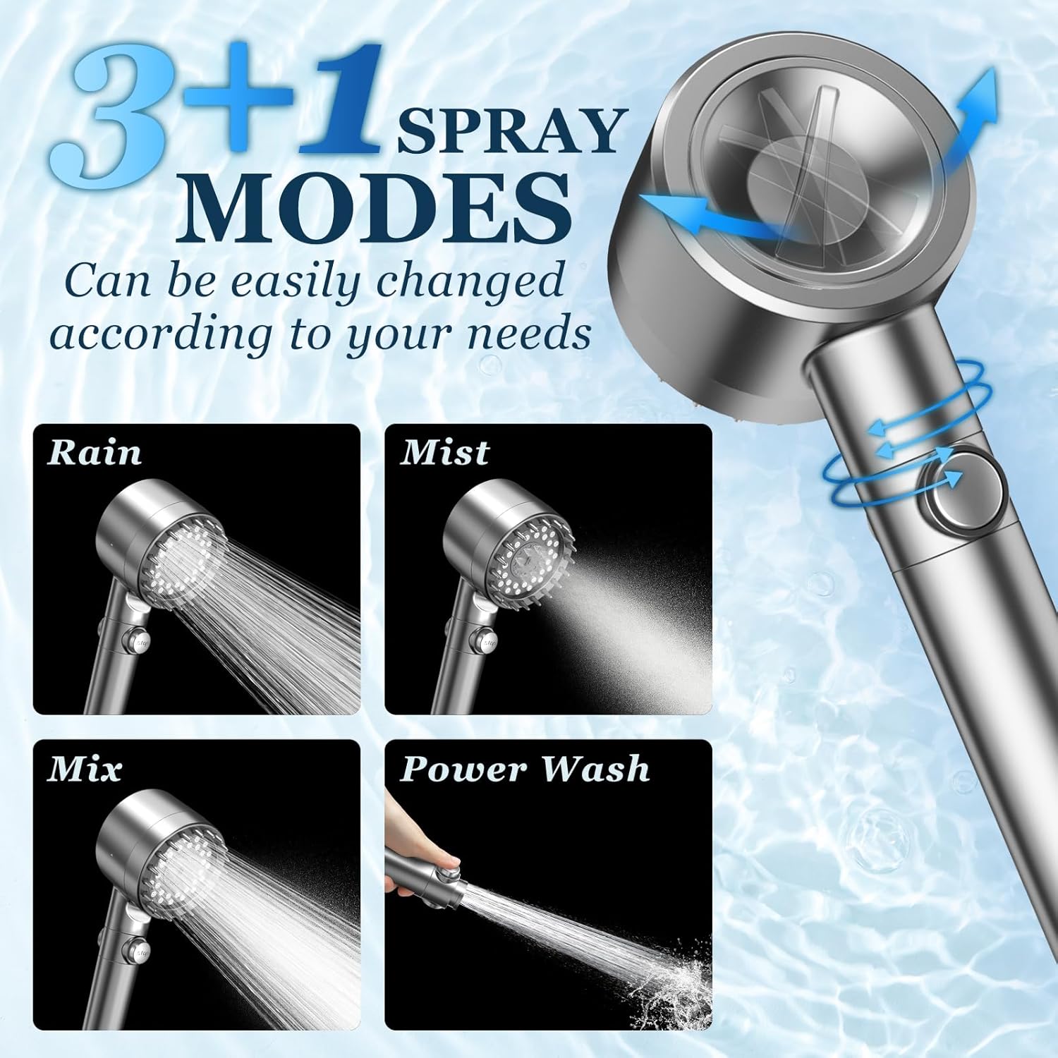 Detalle 2 de FEELSO 62071QH-DY5 Filtered Handheld Shower Head, 4 Spray Modes