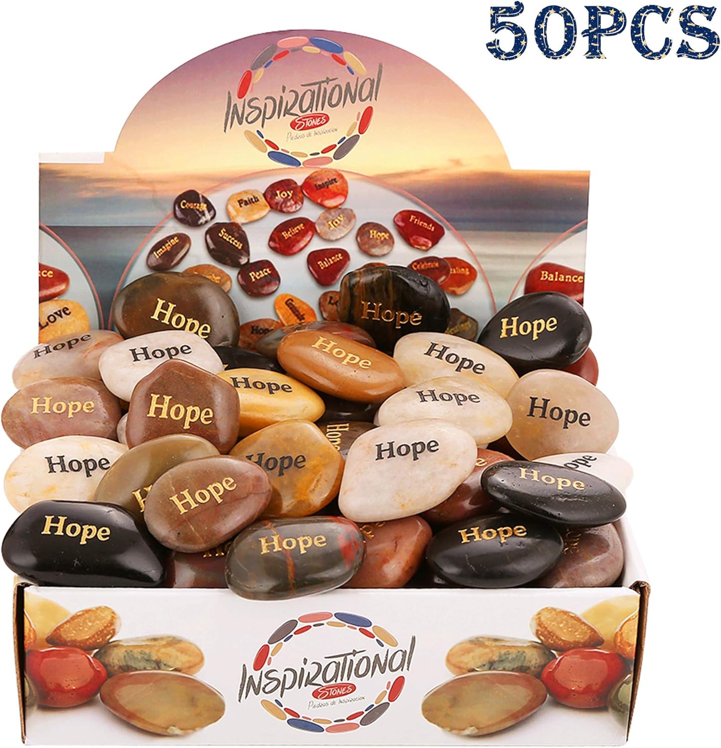 Detalle 2 de Rockimpact 50PCS HOPE engraved inspirational rocks (5–8cm) – pocket & palm motivational stones