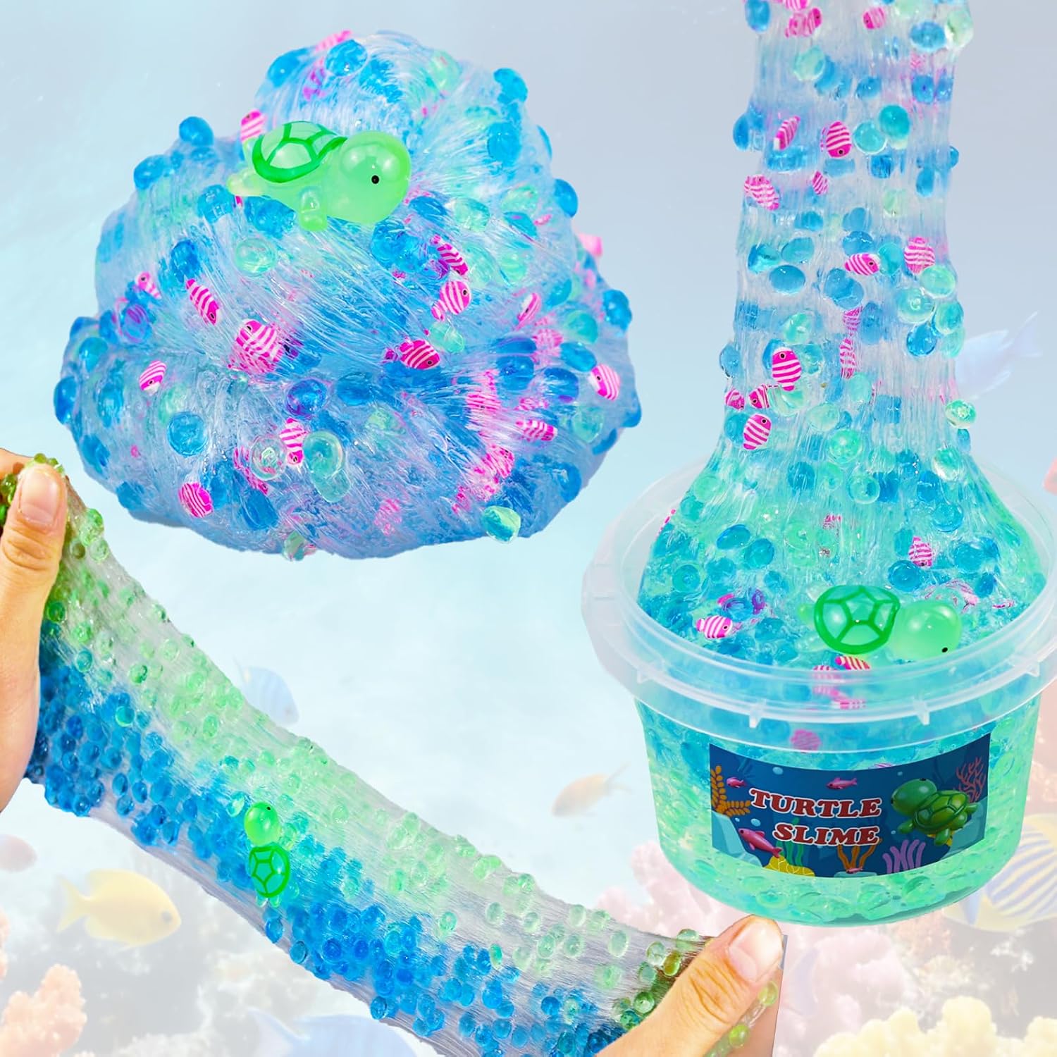 Detalle de QOFRJTU SLM-PC Crunchy Fishbowl Slime Kit with Clear Slime and Beads