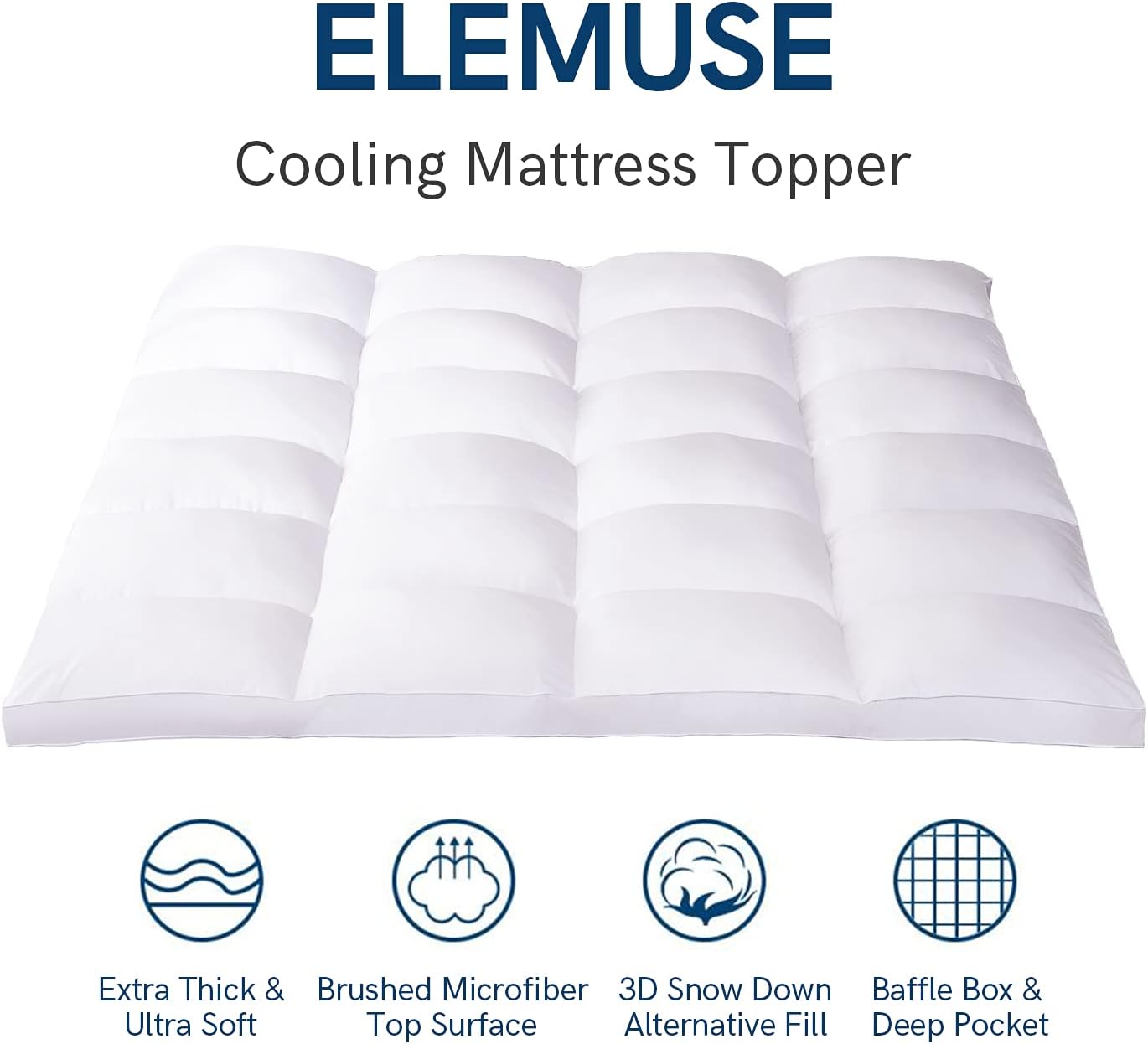 Detalle de ELEMUSE DLMT Cal King Mattress Topper, Plush Quilted Pillow Top with Deep Pocket
