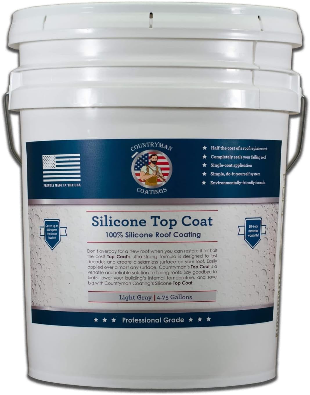 Countryman Coatings 100% Silicone Roof Coating for RVs, Campers & Flat Roofs – 4.75 Gallon Light Gray