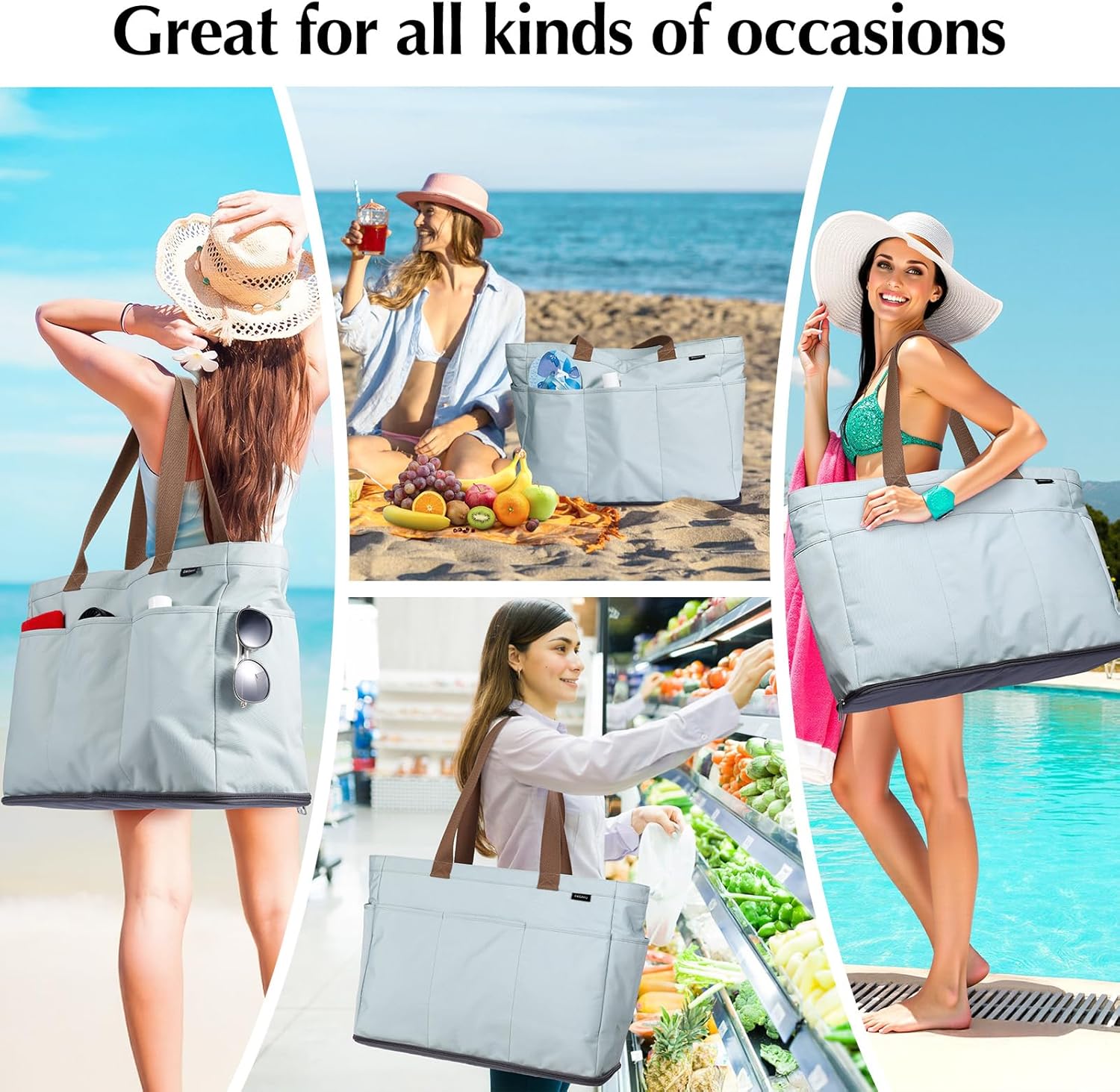 Detalle de GAGAKU Sac de plage XXL avec compartiment isotherme et grande capacité – bleu