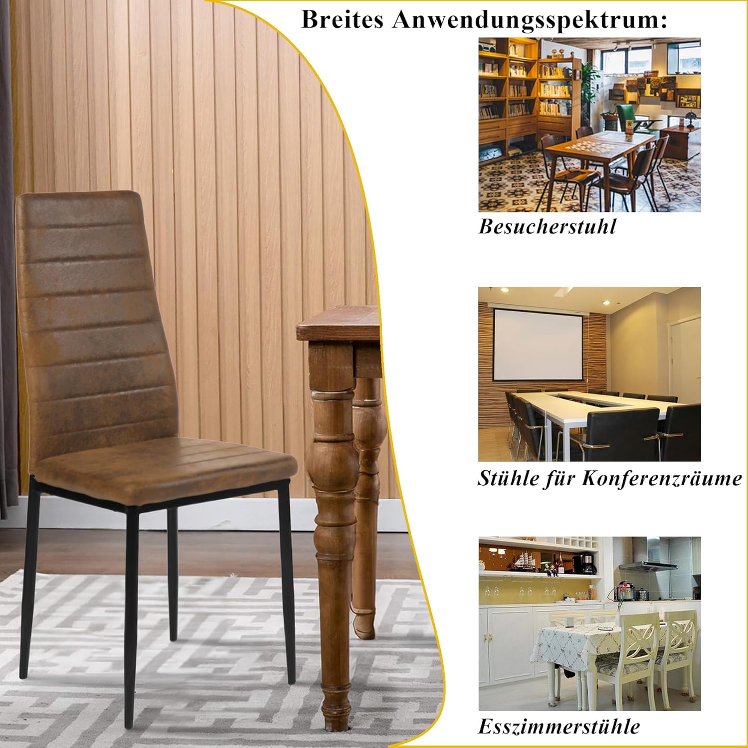 Thumbnail 3 de Liink1Ga: Set di 8 Sedie Imbottite Marrone in PU Scamosciato, stile scandinavo, facile montaggio