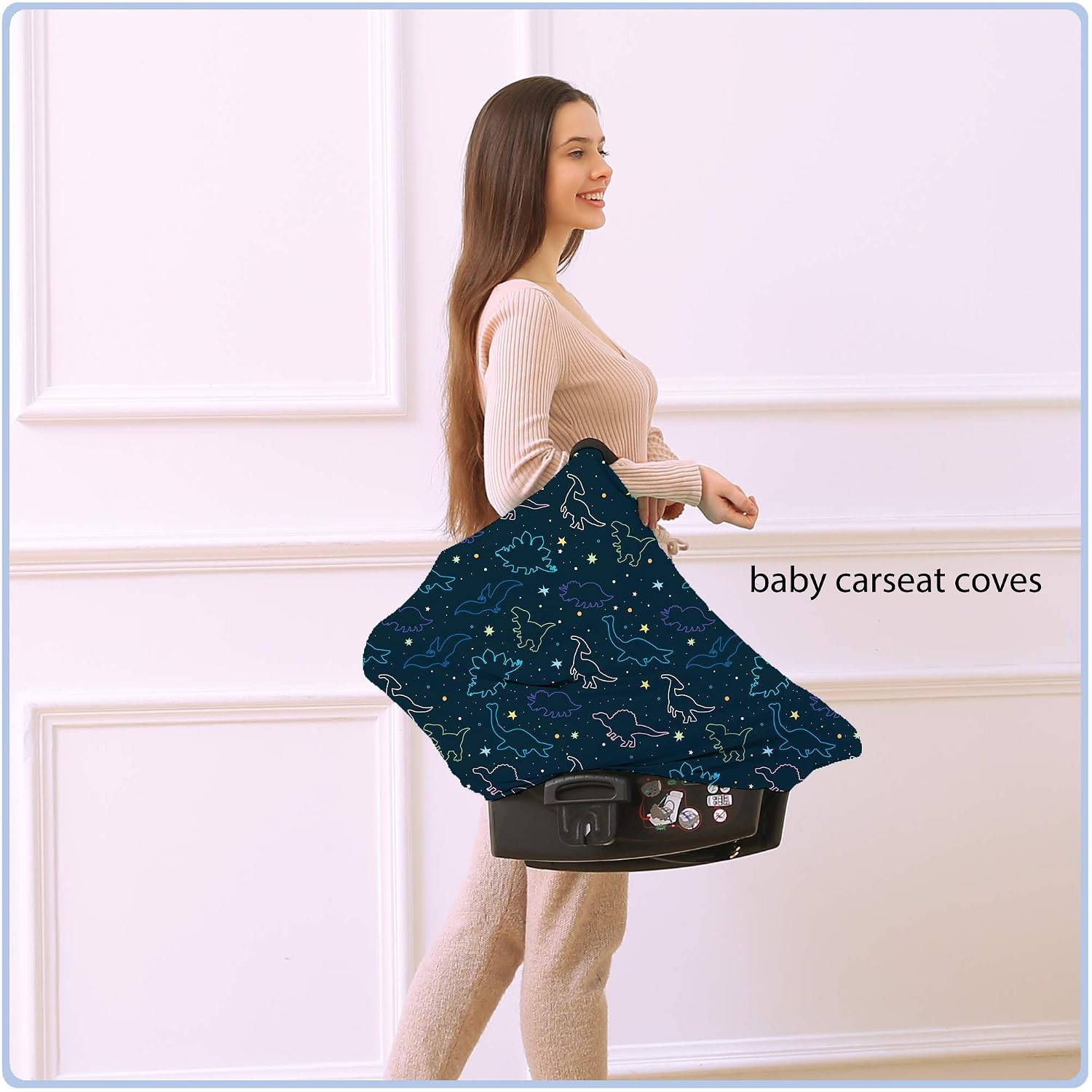 Detalle 2 de ByeBye Calorie print-2021 Multi-Use Baby Car Seat Cover, Dark Blue Dinosaur