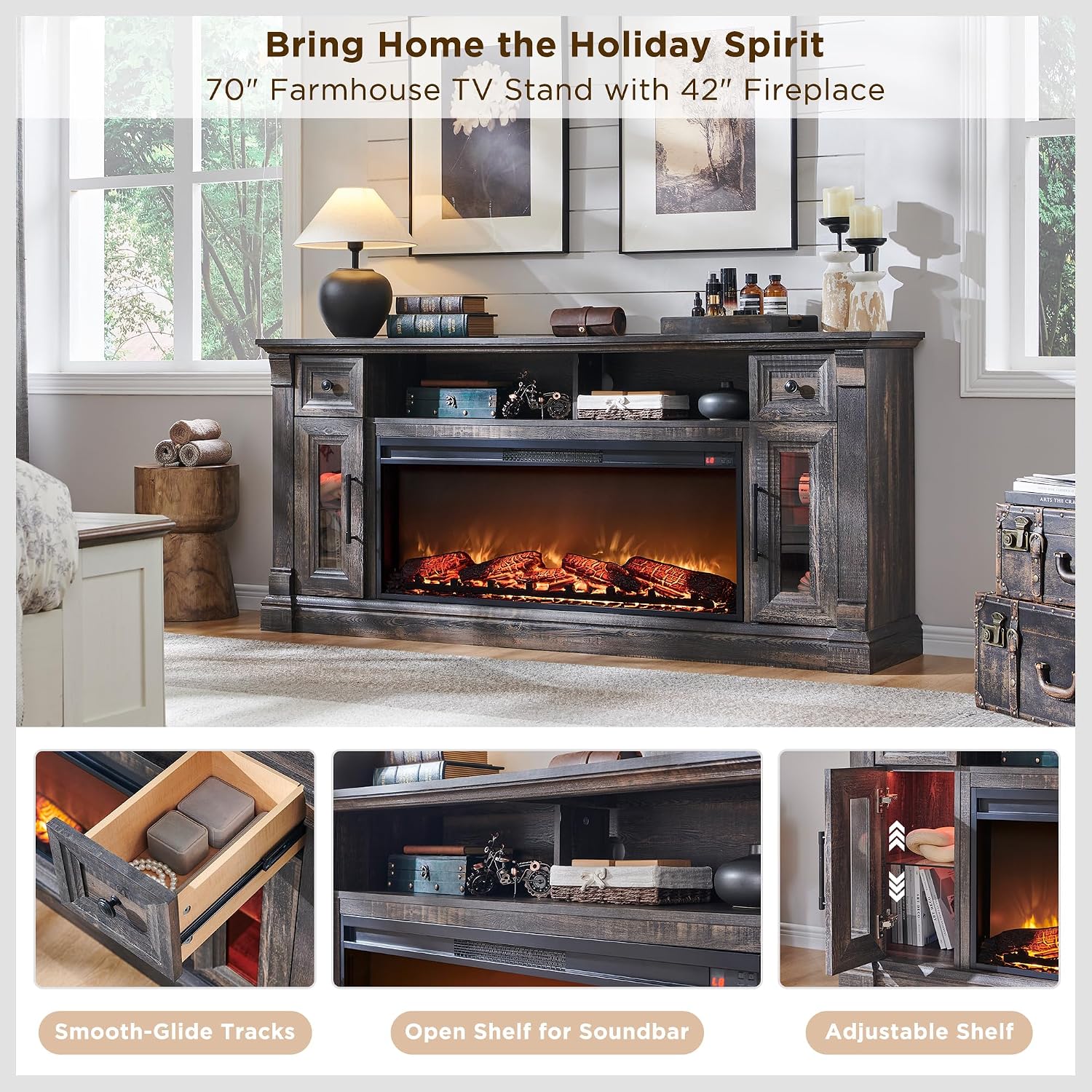 Thumbnail 2 de OKD Fireplace TV Stand, 70-inch