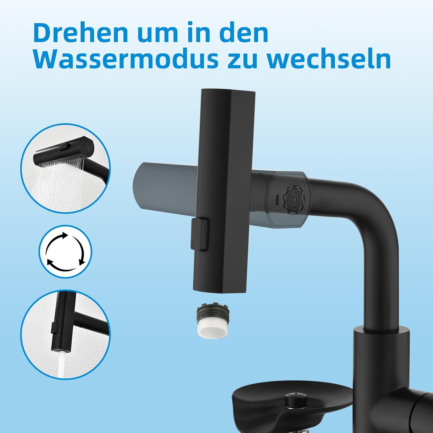 Thumbnail 6 de Mynaiad zwarte keukenkraan met uittrekbare sproeier en 3 standen