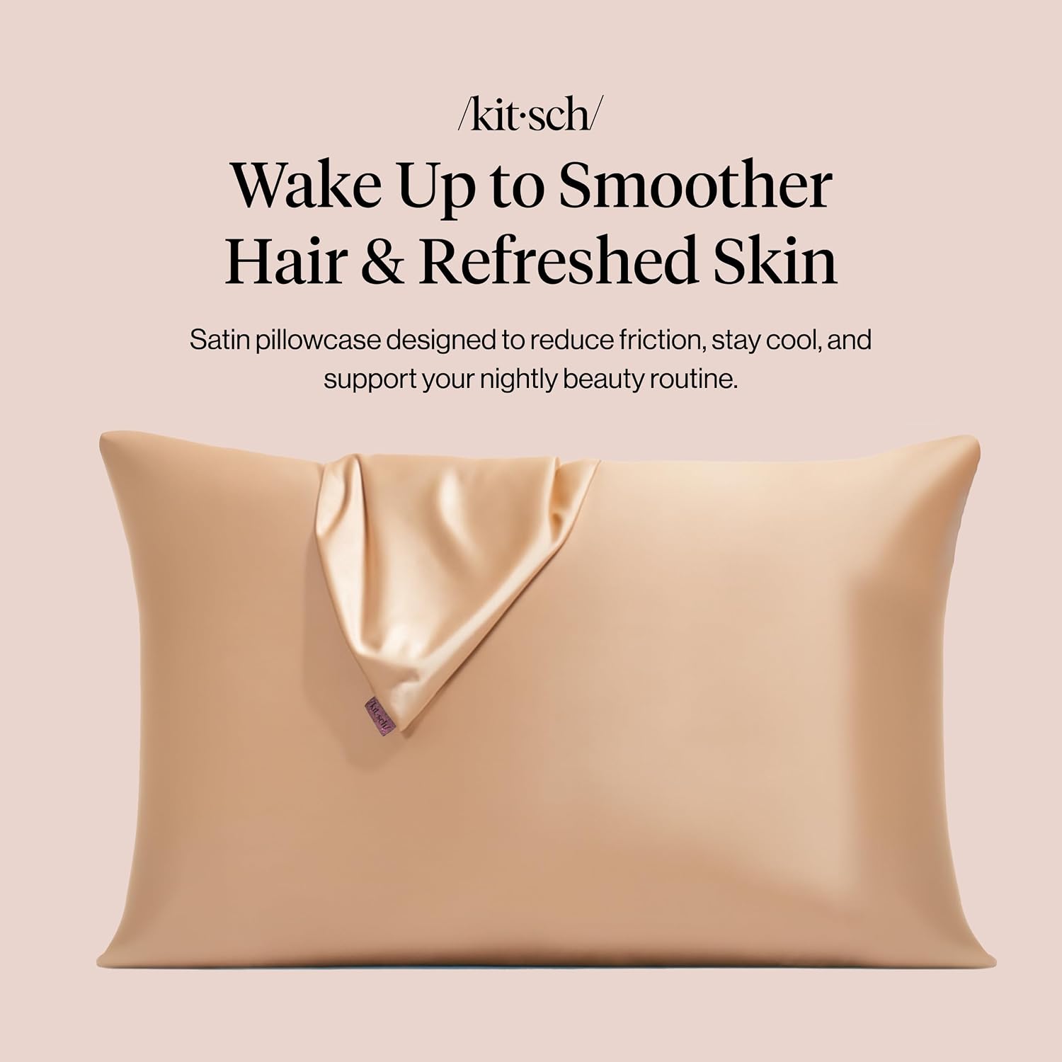 Detalle de Kitsch 61425 Satin Pillowcase with Zipper, Standard 19" x 26", Champagne