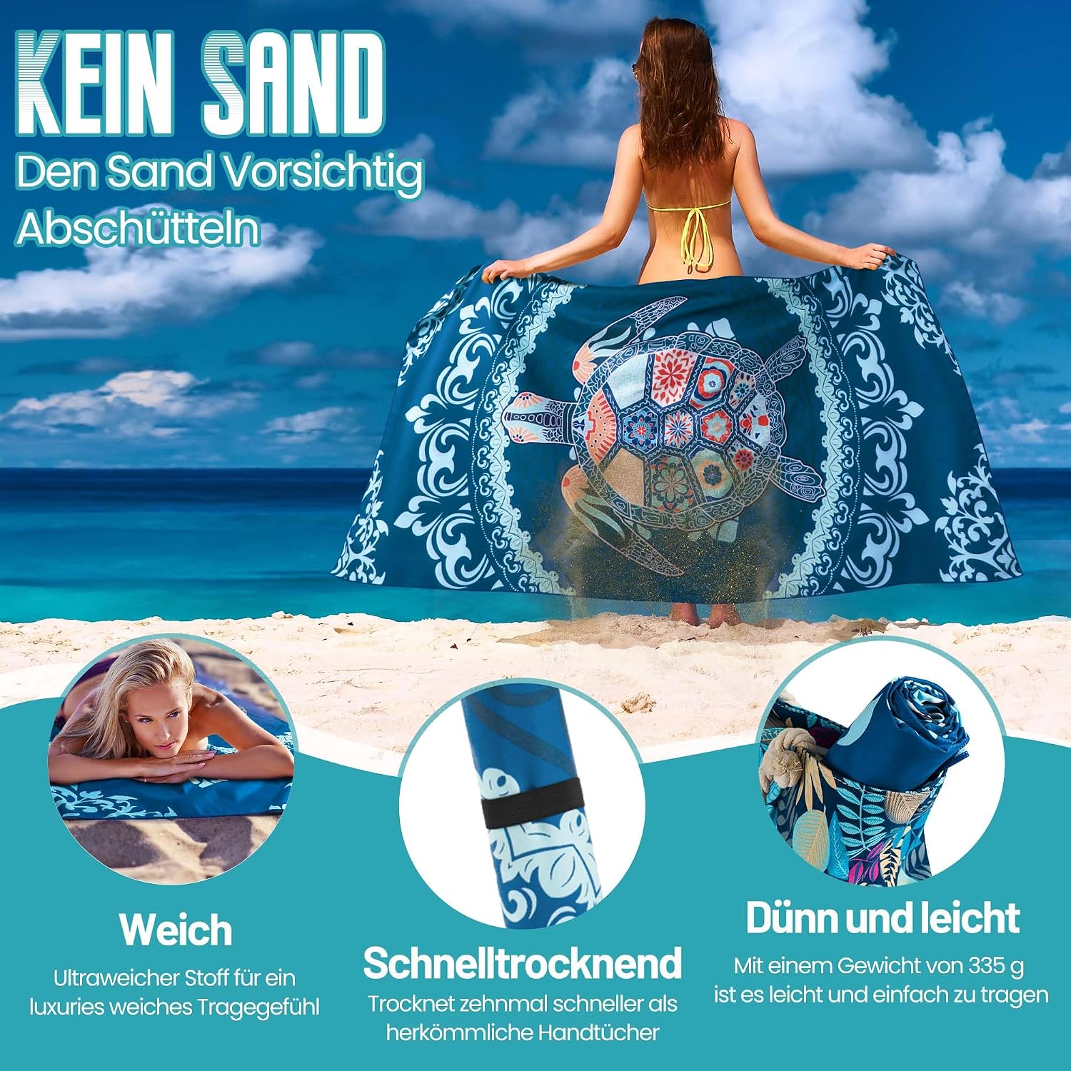 Detalle 2 de Aonext C-0083-01 strandhanddoek, 100 x 200 cm microvezel, zandwerend