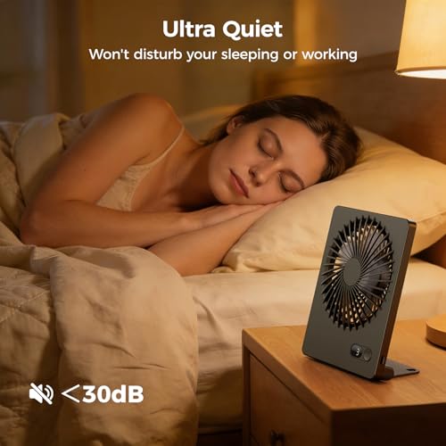 Detalle de TriPole Tischventilator Leise: USB-Akku-Ventilator mit 2000 mAh, 180° verstellbar, 3 Stufen, bis 16 Std., Schwarz