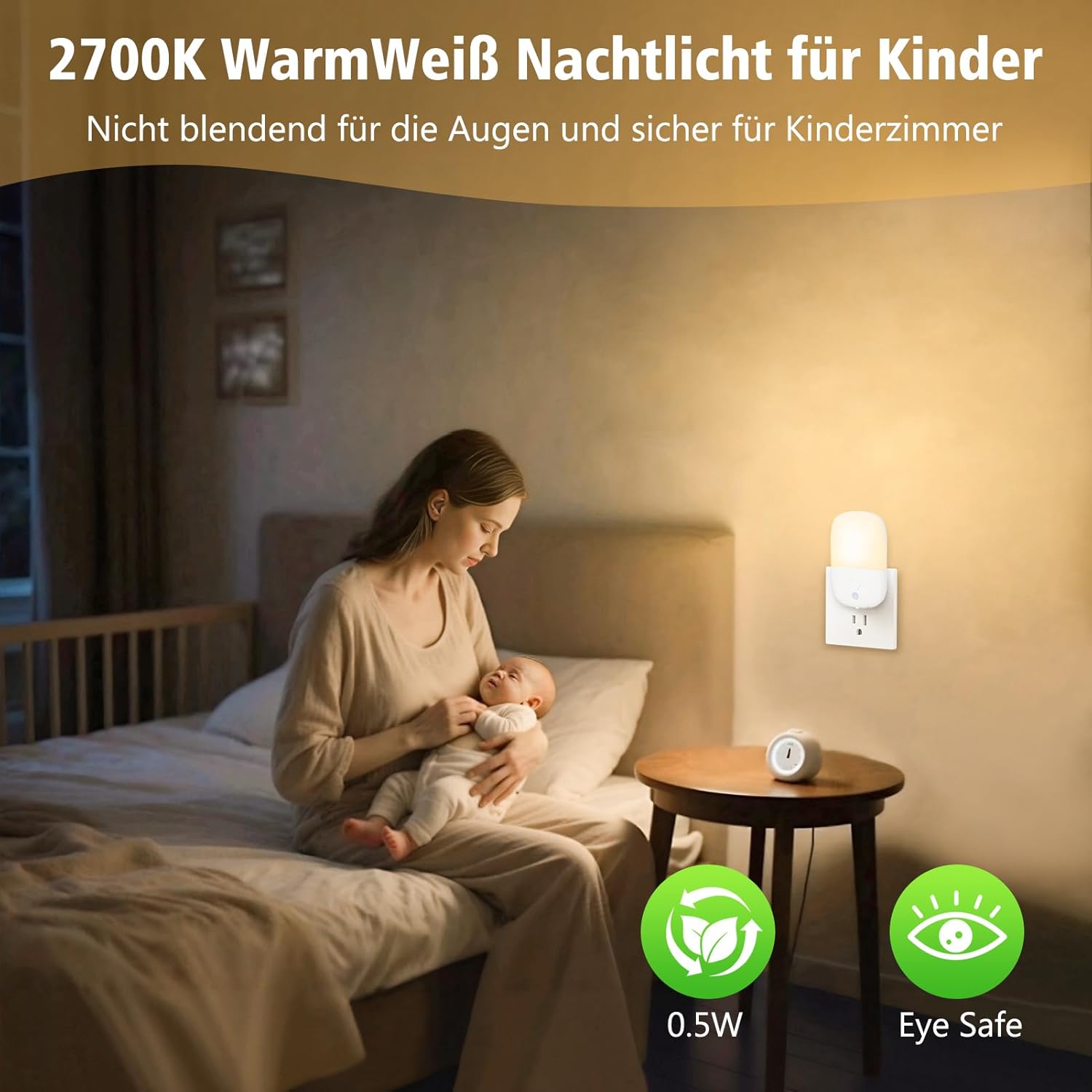 Thumbnail 6 de echosari Nachtlicht-Steckdose mit Dämmerungssensor (4er-Set, Warmweiß) – ON/OFF/AUTO mit Dimmen