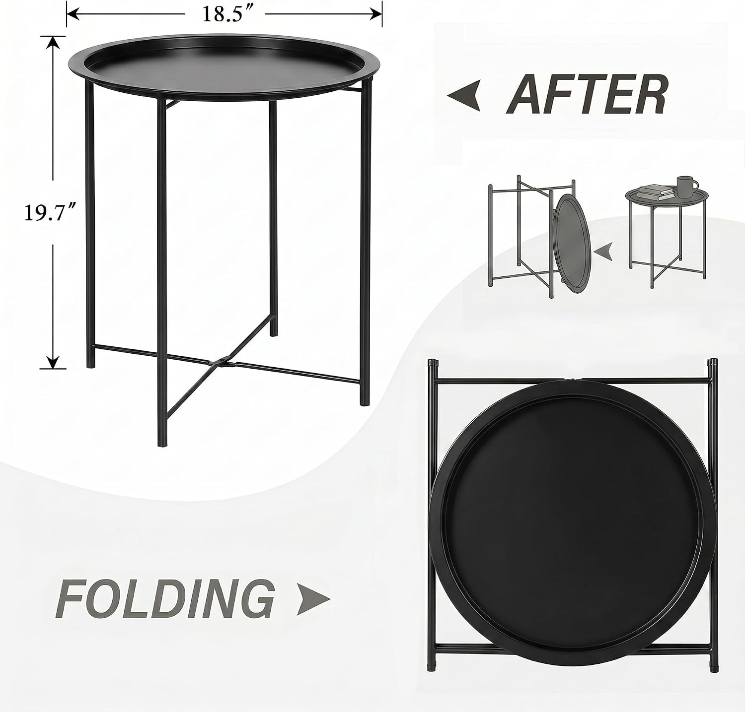 Detalle de VECELO Folding Metal Side Table, Set of 2