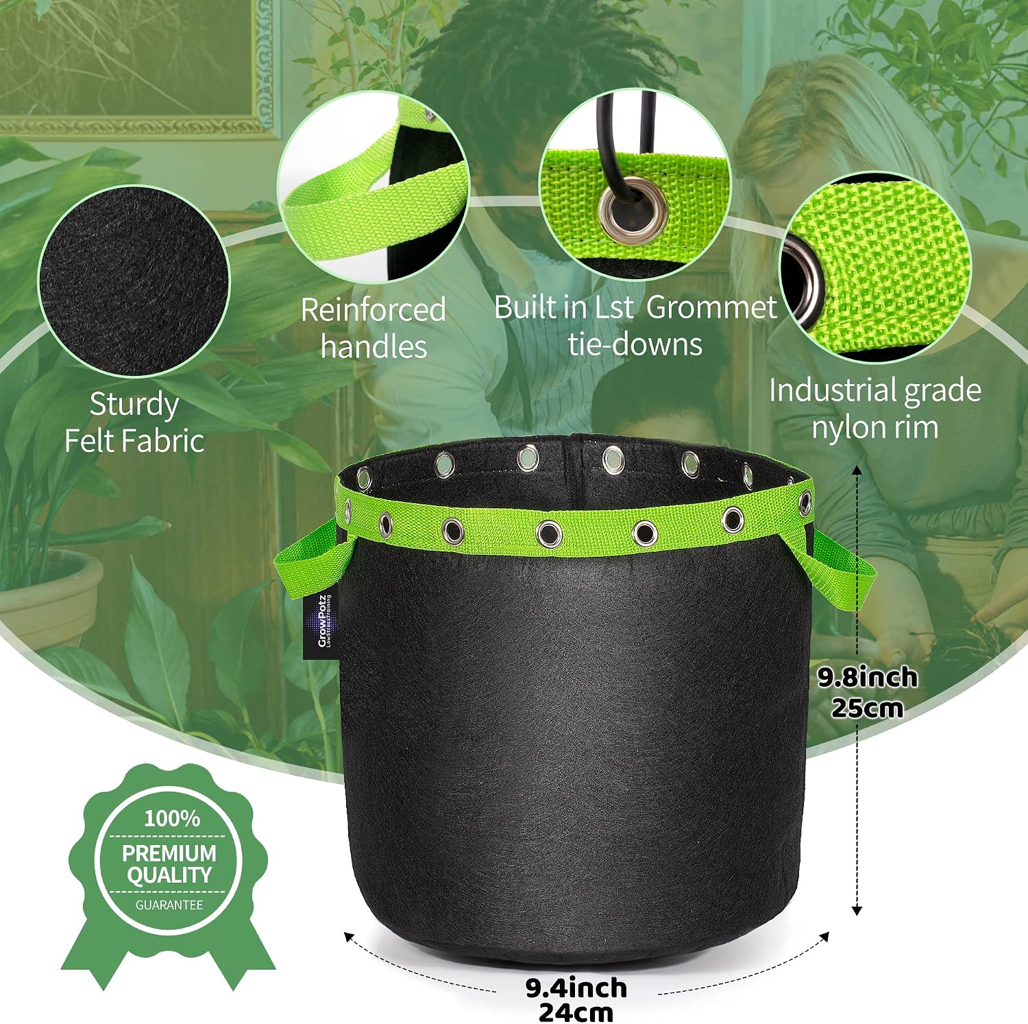 Detalle de Growerz 20L 5-Pack LST Fabric Grow Bags for Low-Stress Training with Handles and Twist Tie