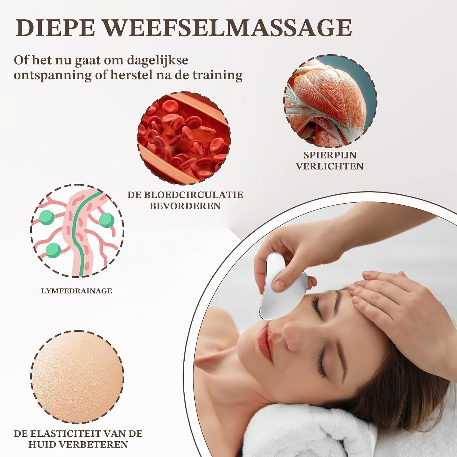 Detalle de INQUIRLLY ST-07478 4-in-1 gua sha massagetool van roestvrij staal