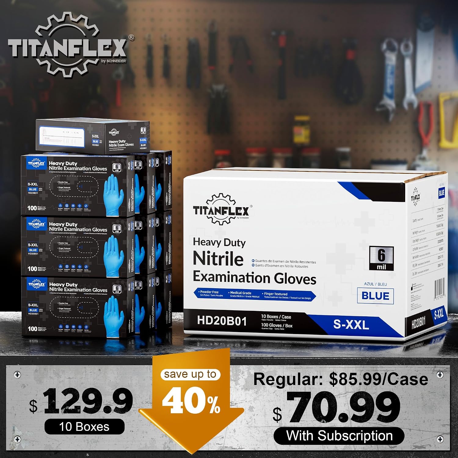 Thumbnail 1 de TitanFlex Nitrile Exam Gloves - 6-mil Heavy Duty, Blue, Latex- and Powder-Free