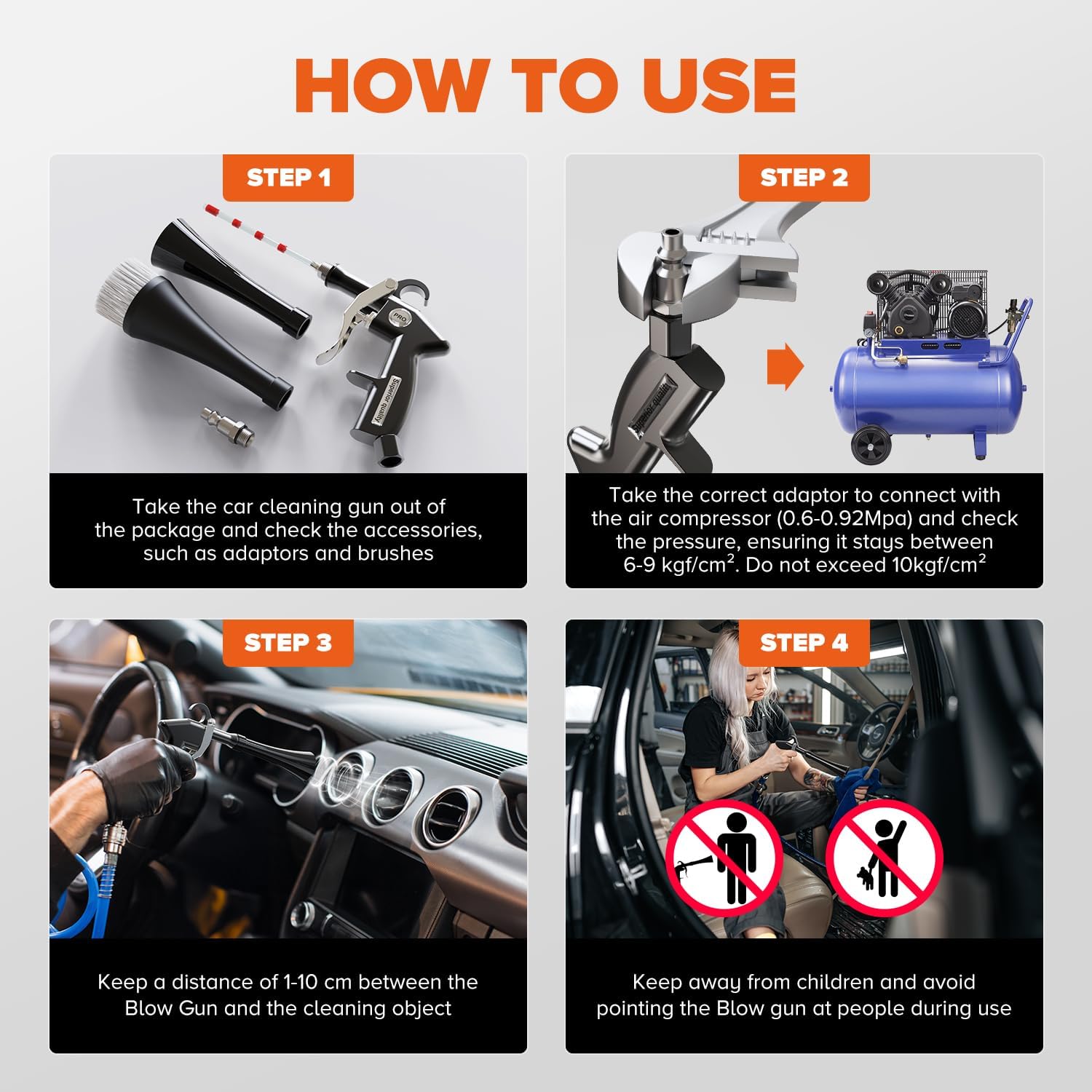 Detalle 2 de Zhevebaga QJQ-01-BK Tornado Car Cleaning Gun with Rotating Airflow