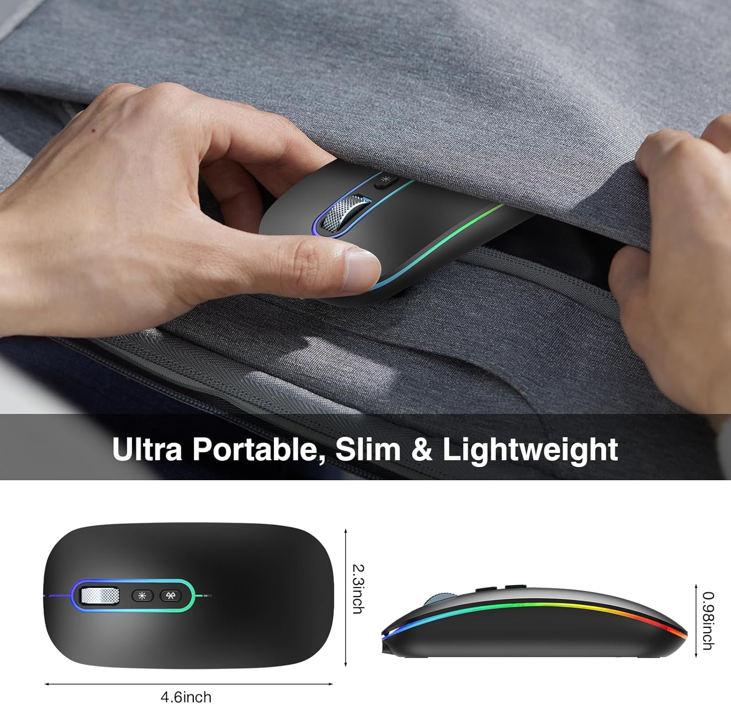 Thumbnail 6 de cimetech Dual-Mode Bluetooth-Maus (Bluetooth 5.1 + 2,4 GHz) – kabellos, wiederaufladbar mit DPI und LED