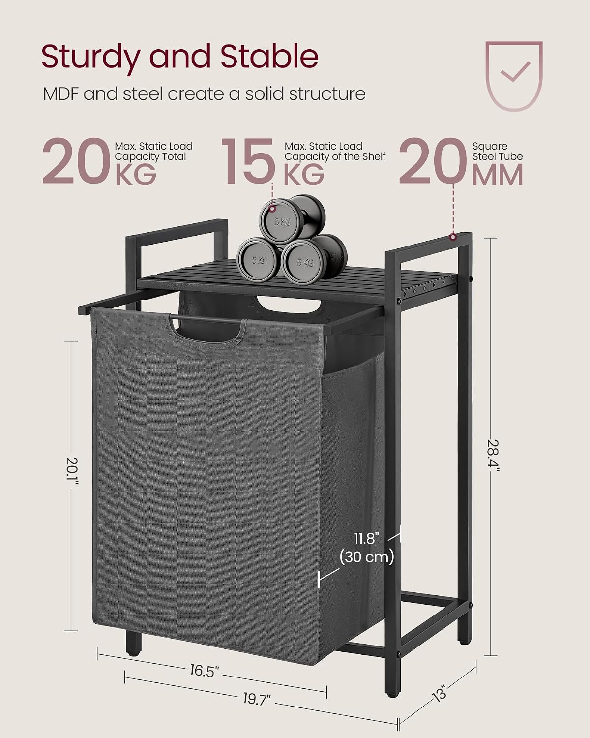 Detalle 2 de VASAGLE Laundry Hamper, 17.2 Gallons