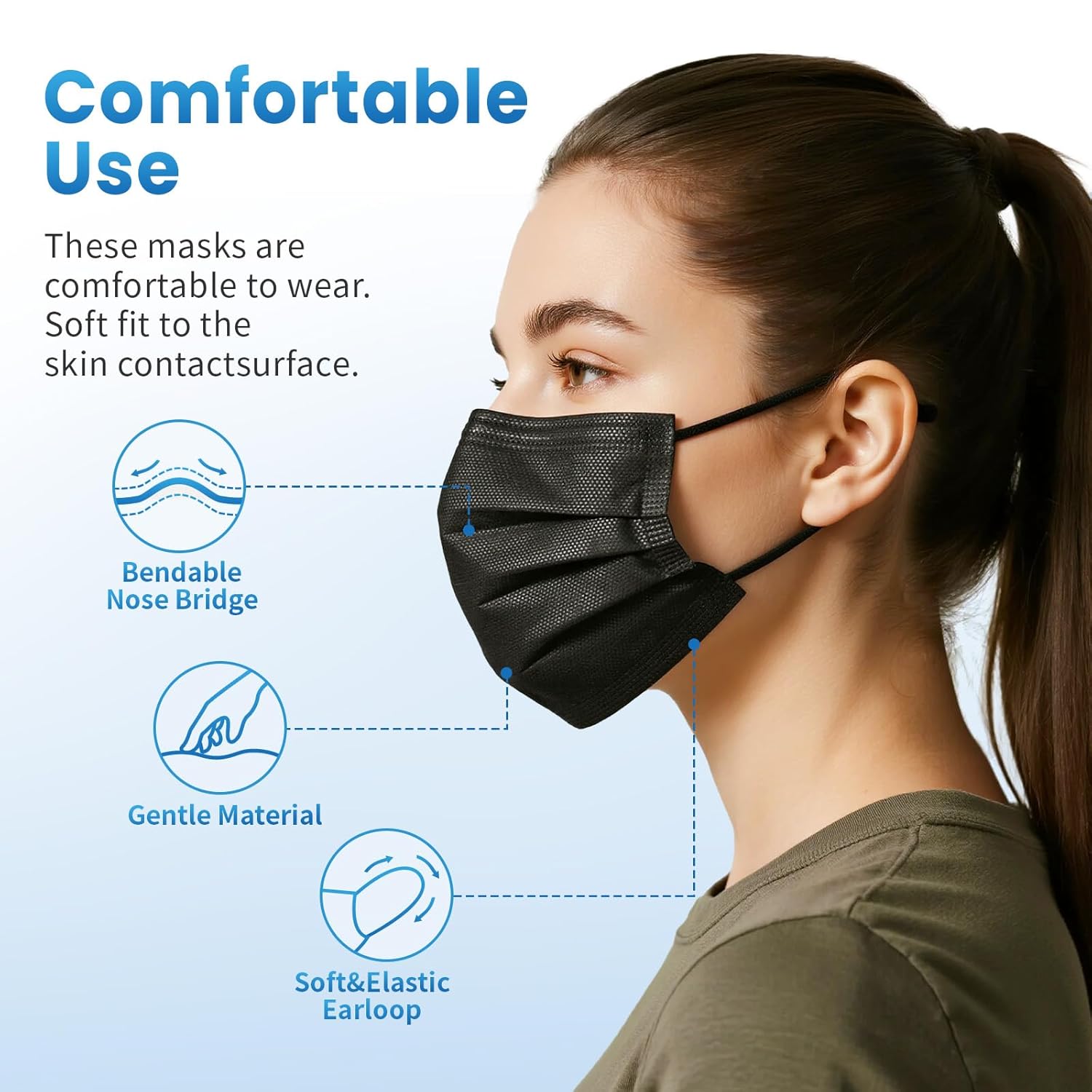 Detalle de Borje Disposable Face Mask 100 pcs — 3‑Ply Protection 😷