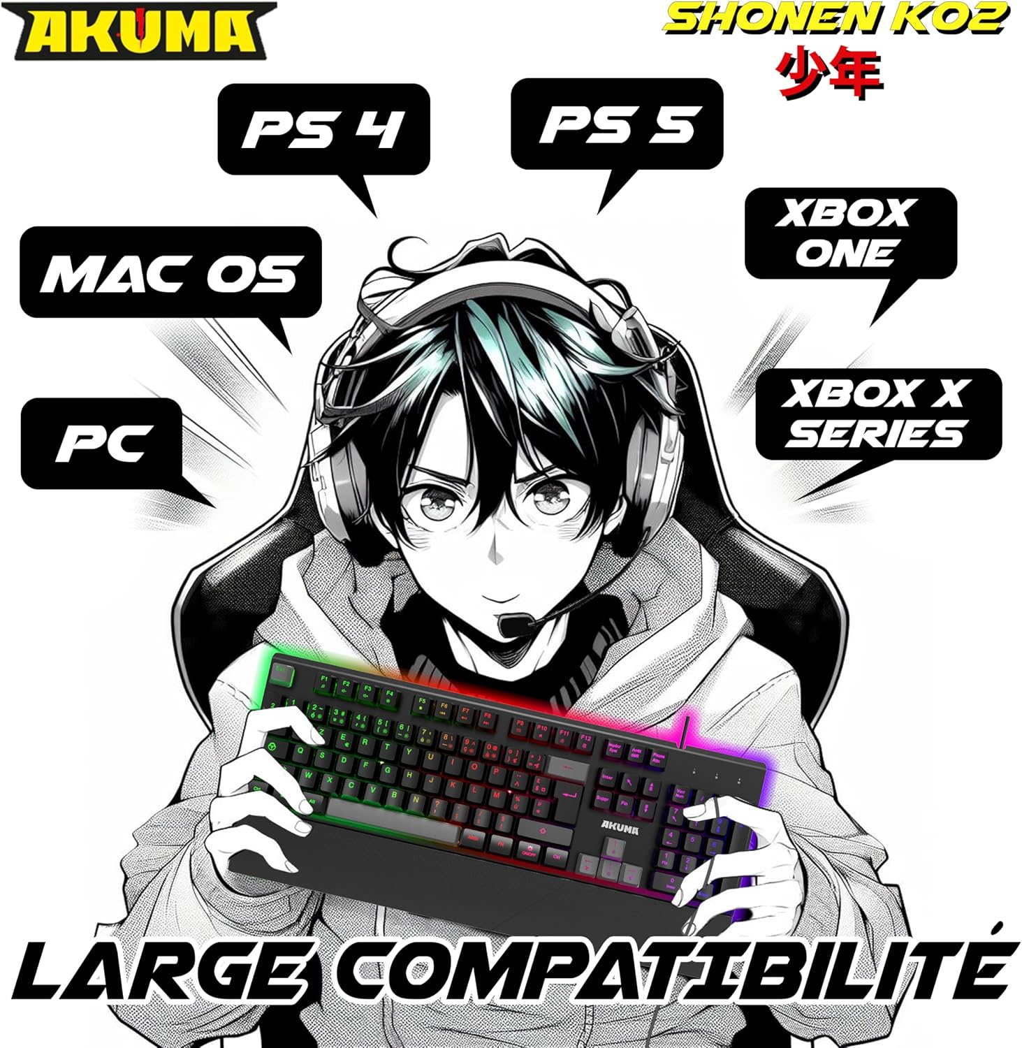 Thumbnail 6 de AKUMA AKSHOK02 – membranowa klawiatura gamingowa AZERTY z RGB