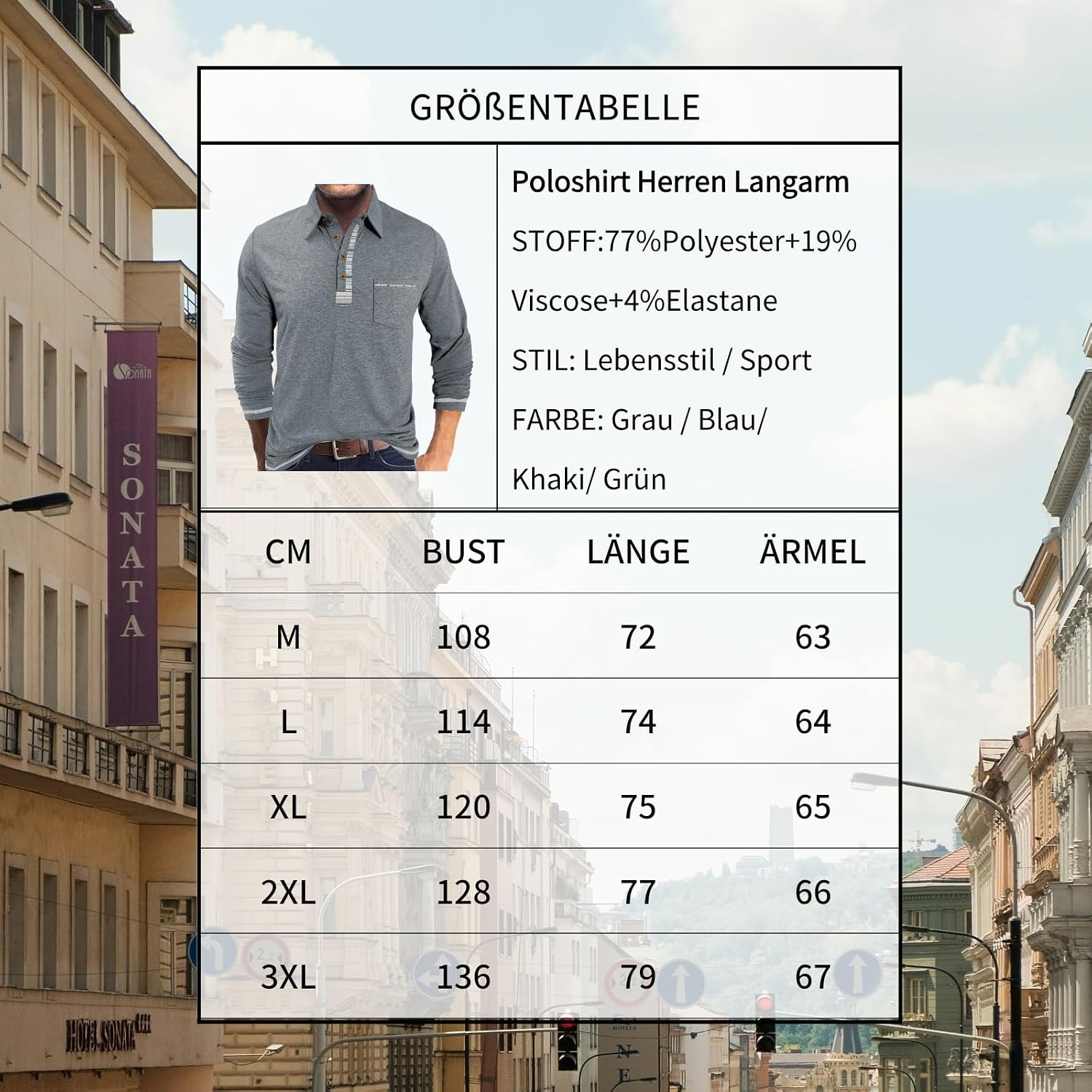 Detalle 1 de LAOARA poloshirt heren met lange mouwen, zak, contrastdetails en regular fit