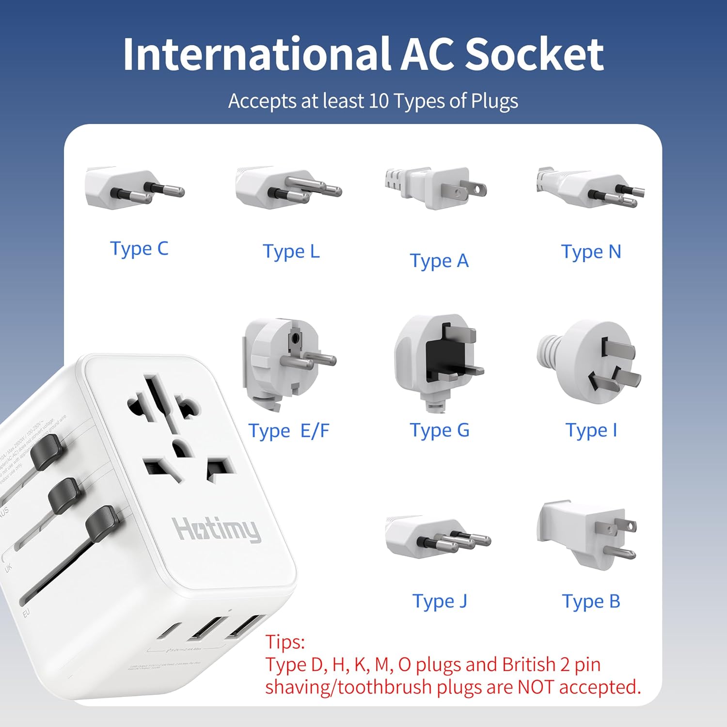 Thumbnail 3 de Hotimy Universal Travel Adapter 4‑plug 🌍