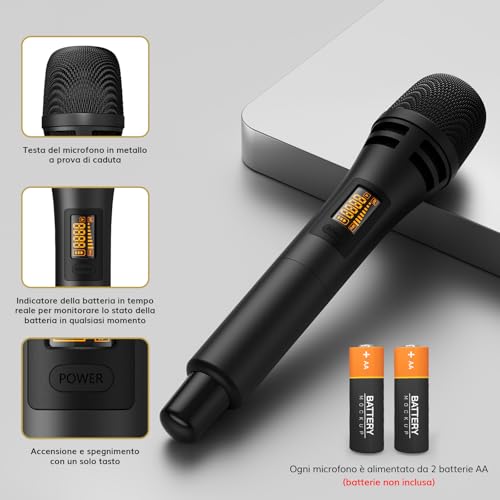 Detalle de TONOR TW350 Microfono Wireless Dinamico: sistema professionale per karaoke e eventi, 60 m