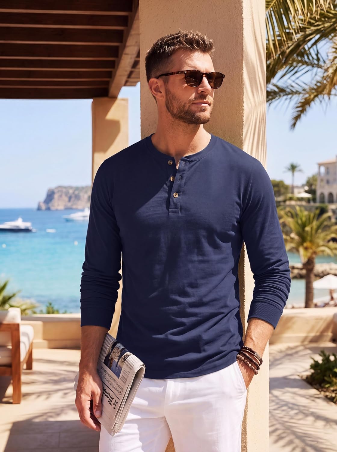 Detalle de EKLENTSON Men's Henley Shirt, Cotton